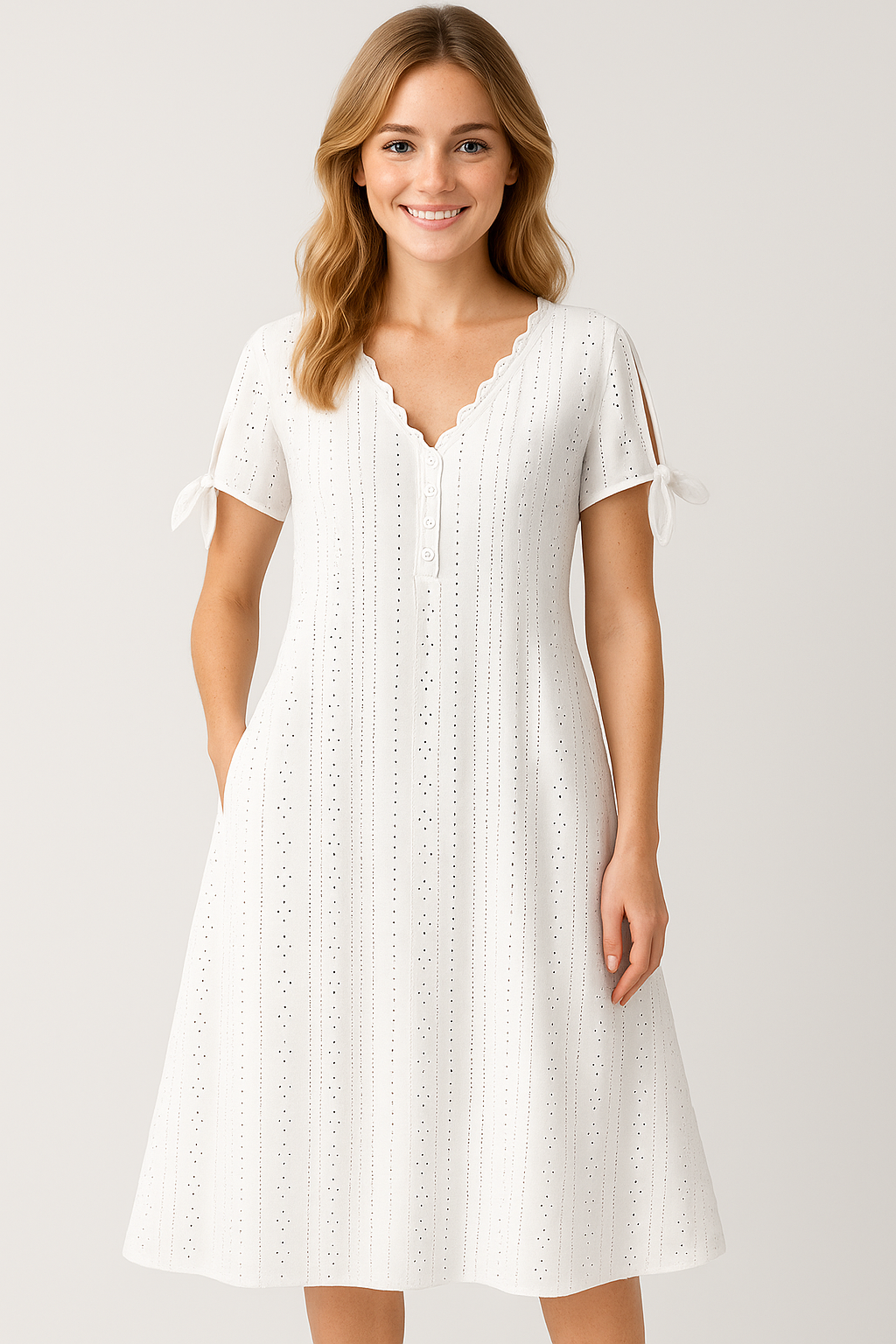 Brisa | Kvinders Elegant V-Hals Kjole med Korte Ærmer - - Kvinders Kjoler - {{ product_tags }