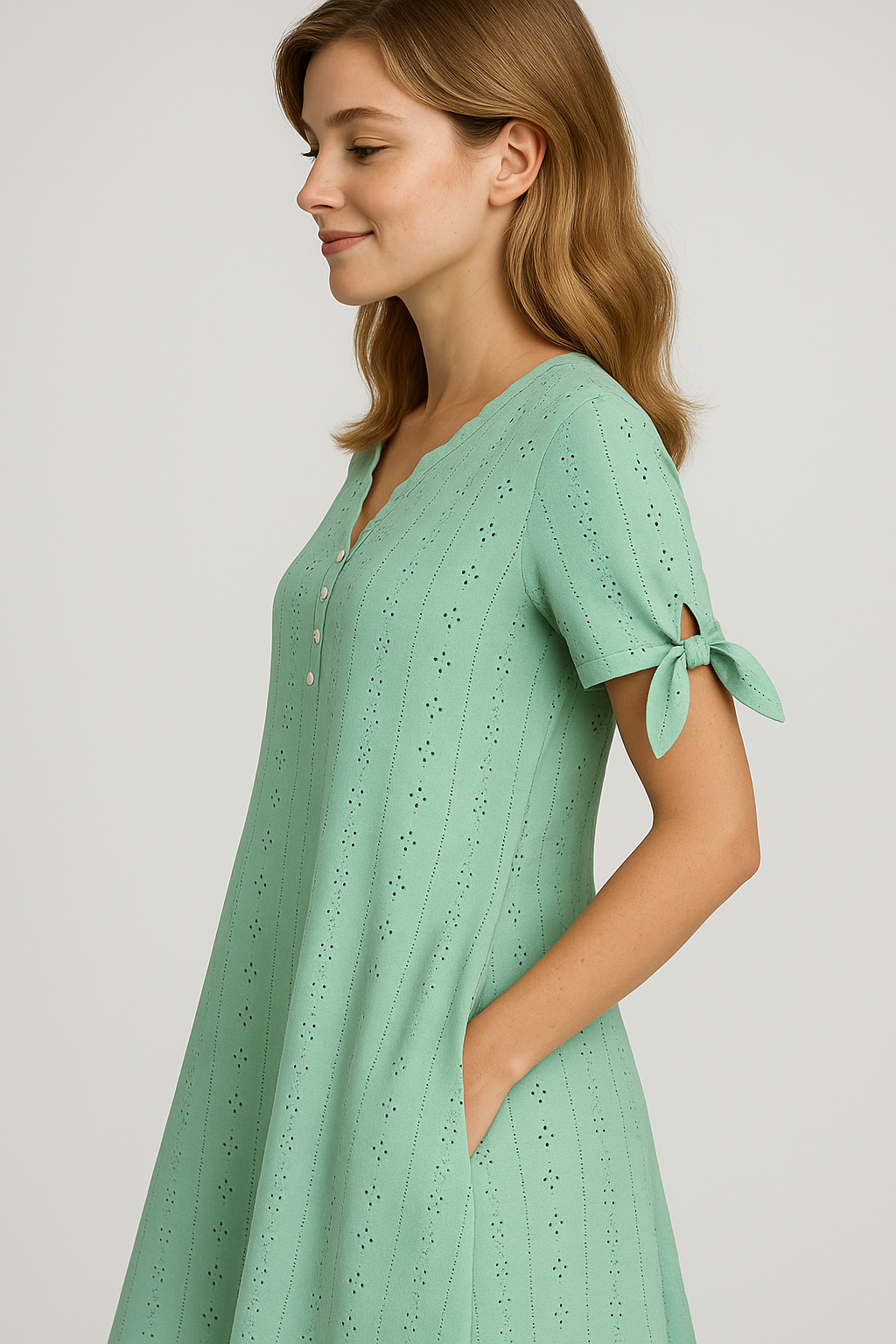 Brisa | Kvinders Elegant V-Hals Kjole med Korte Ærmer - - Kvinders Kjoler - {{ product_tags }