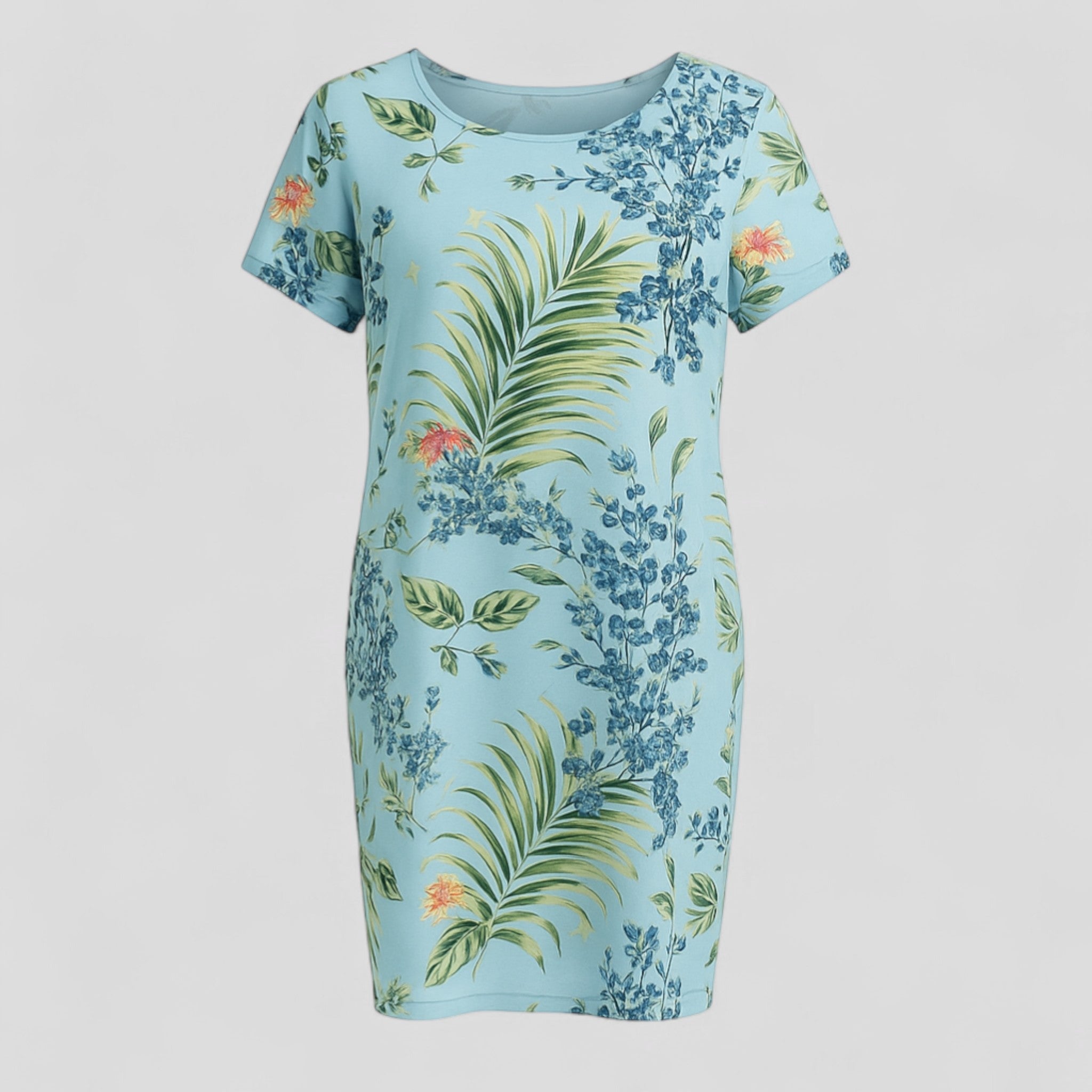 Carmine | Kvinders Komfortable Casual Kjole med Print - Lyseblå - Kjoler - {{ product_tags }