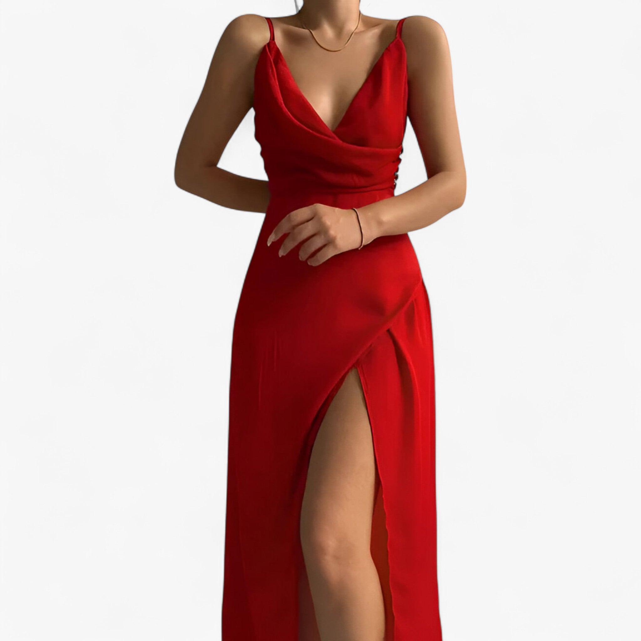 Katia | Kvinders Satin Maxi Kjole - Rød - Kvinders Kjoler - {{ product_tags }
