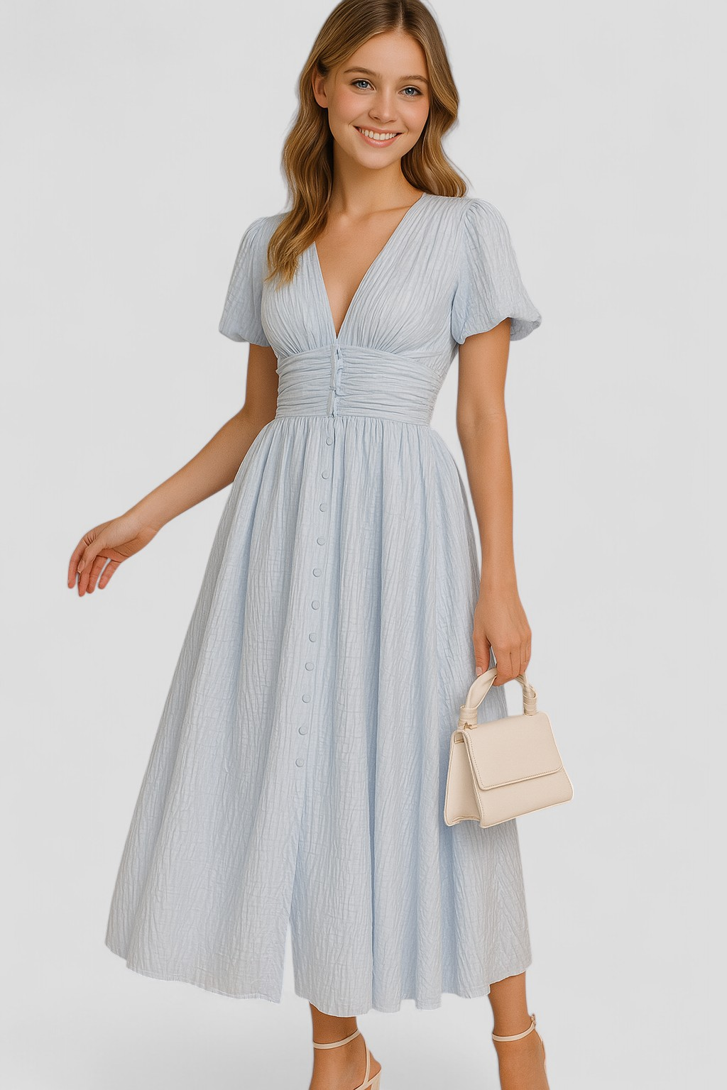 Giselle | Kvinders Lang Maxi Kjole med Puffærmer - - Maxi Kjoler - {{ product_tags }