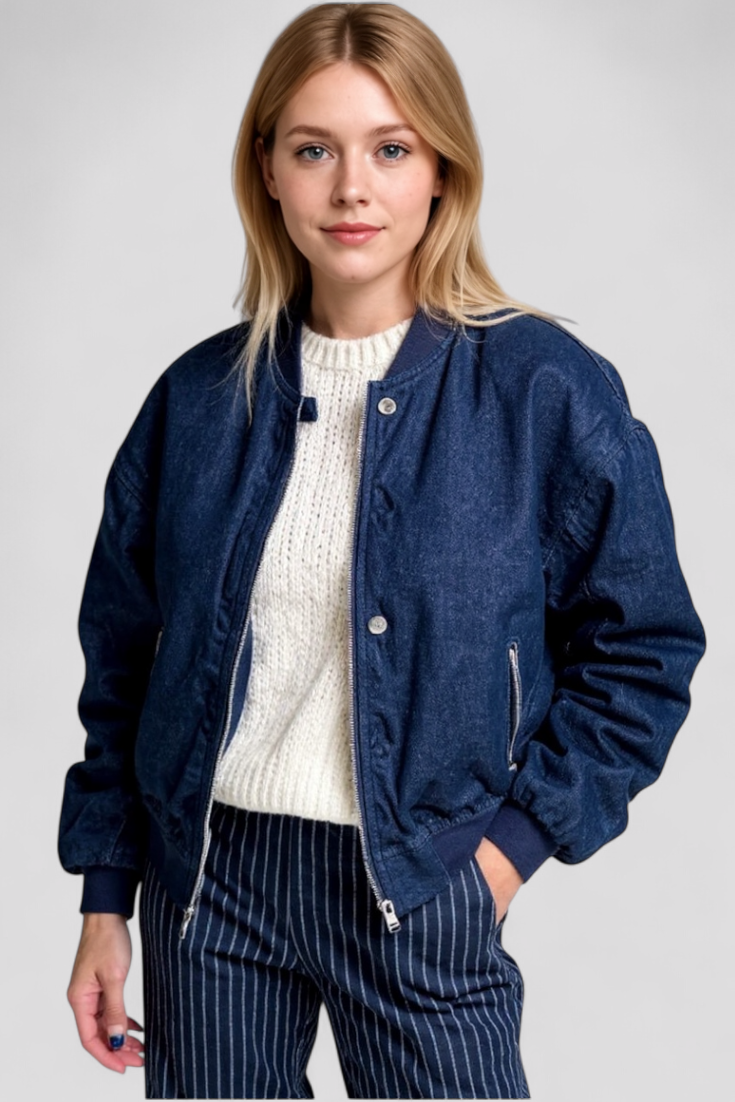 Nadia | Kvinders Unikke Jeans Bomberjakke - - Bomberjakker - {{ product_tags }