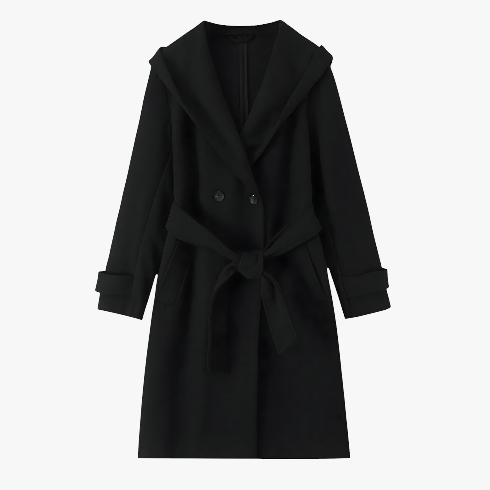 Gina | Lang Vinterjakke Dame med Hætte og Bælte - Sort - Kvinders frakker og jakker - {{ product_tags }