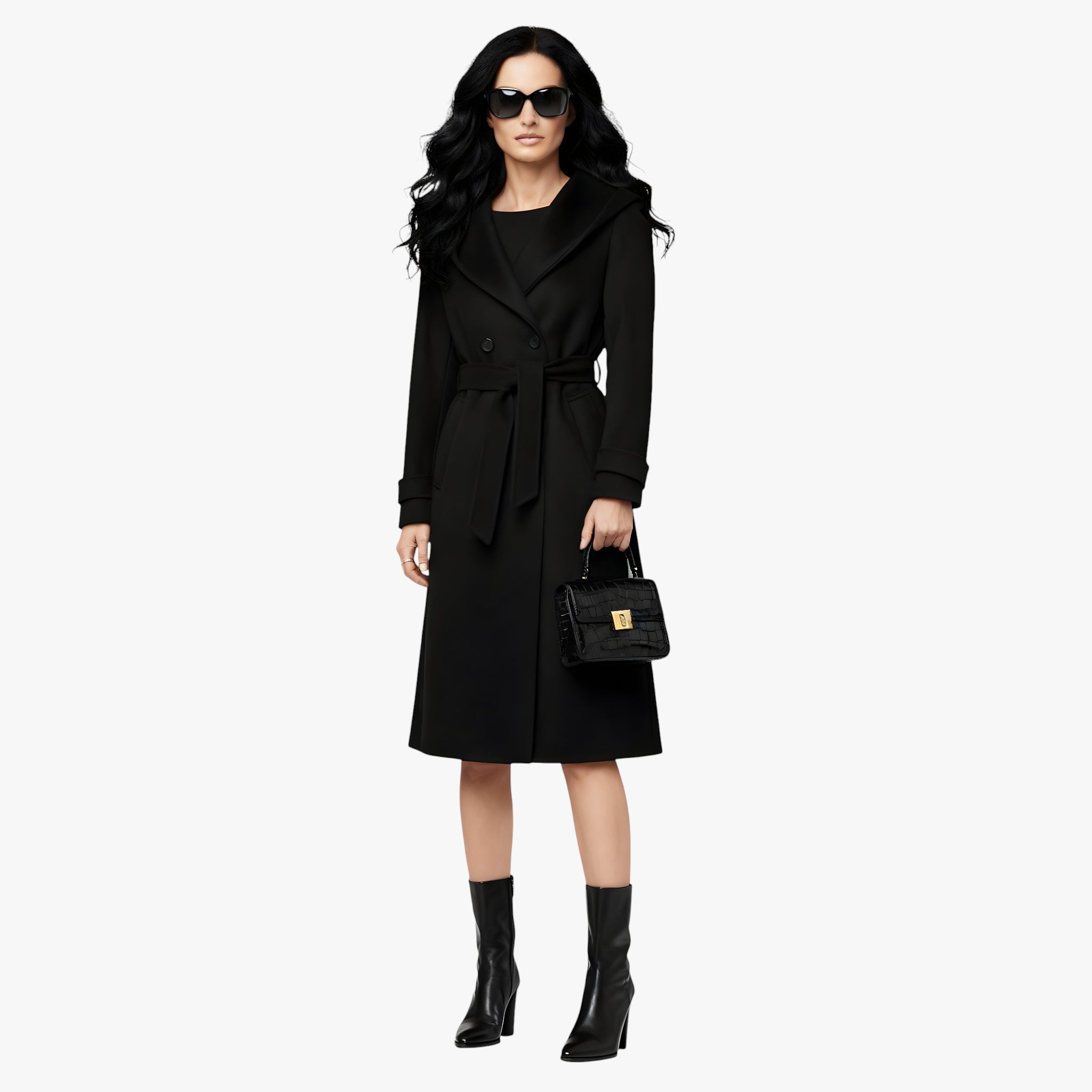 Gina | Lang Vinterjakke Dame med Hætte og Bælte - - Kvinders frakker og jakker - {{ product_tags }