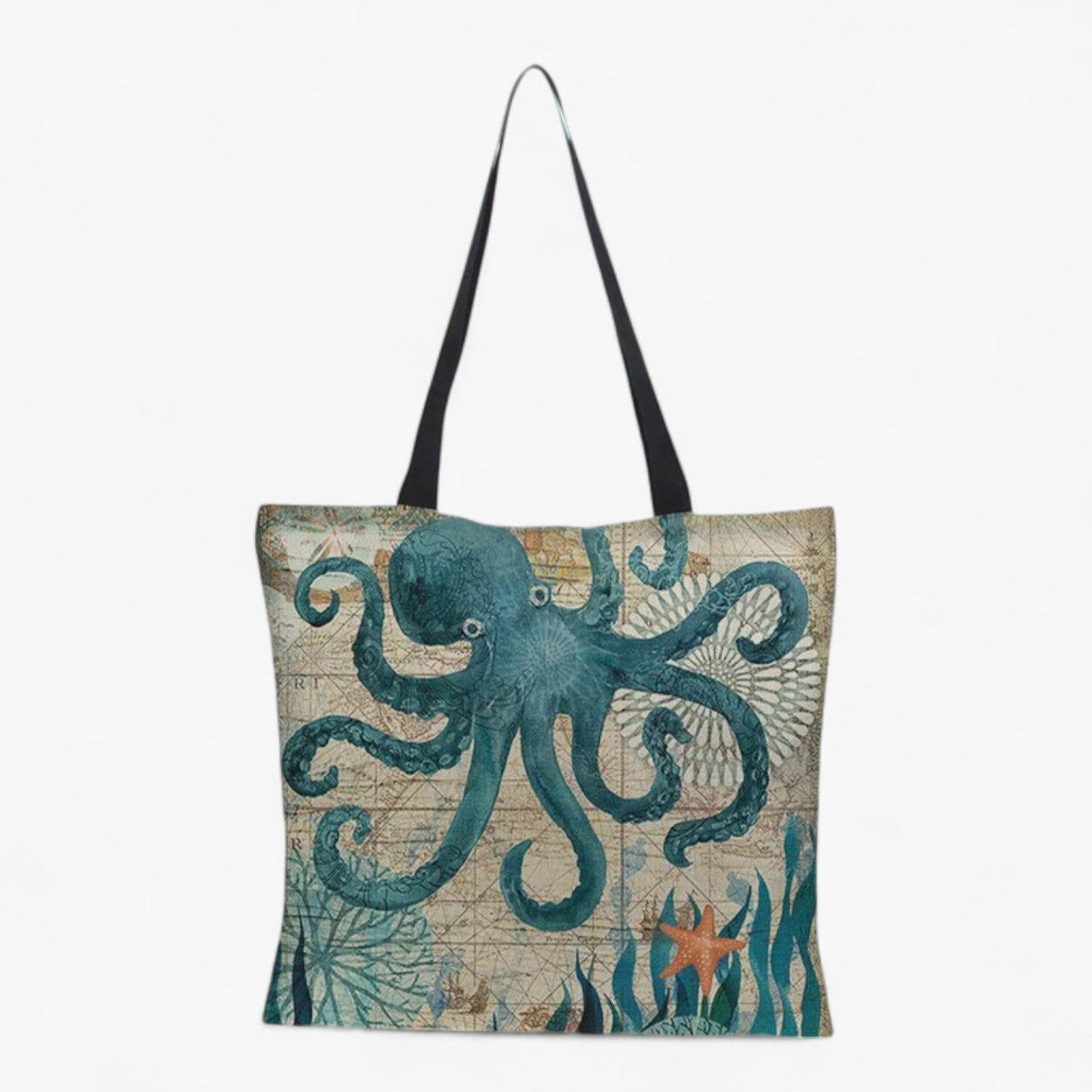 Strandtaske i hør med havprint - Blæksprutte - bags - {{ product_tags }
