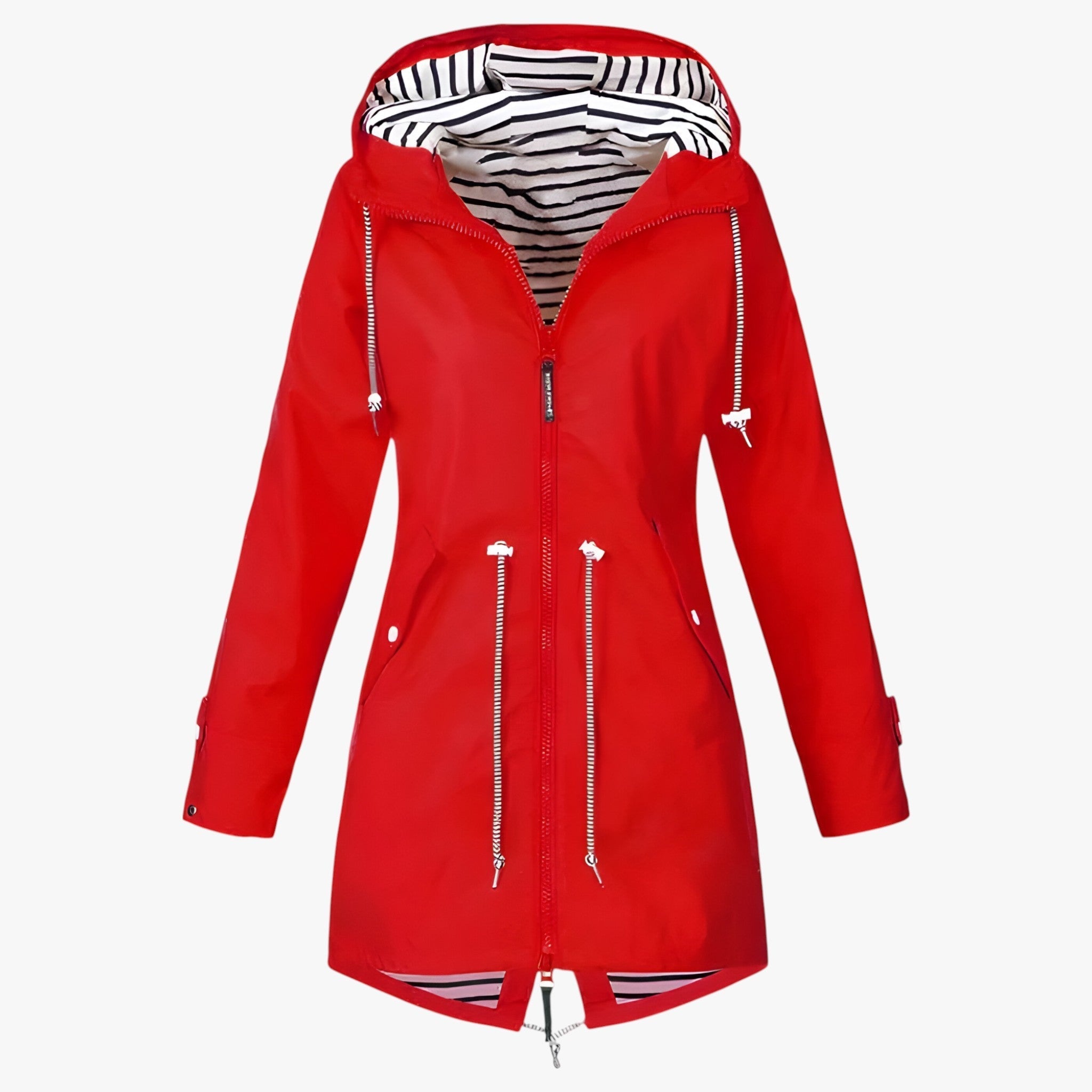 Beatrice | Vandafvisende Parka – Justerbar pasform med stribet hættefoder - Rød - women's fashion - {{ product_tags }