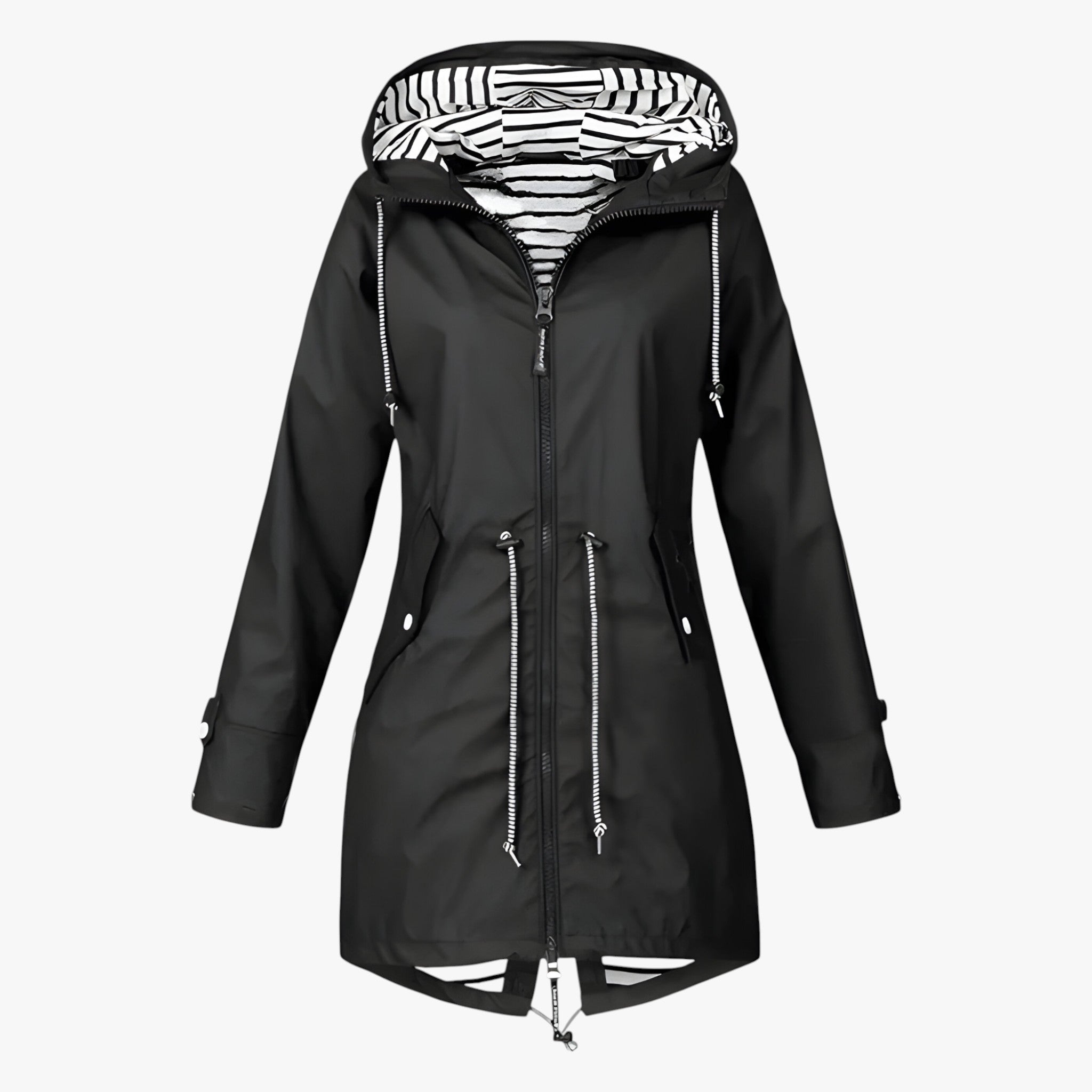 Beatrice | Vandafvisende Parka – Justerbar pasform med stribet hættefoder - Sort - women's fashion - {{ product_tags }