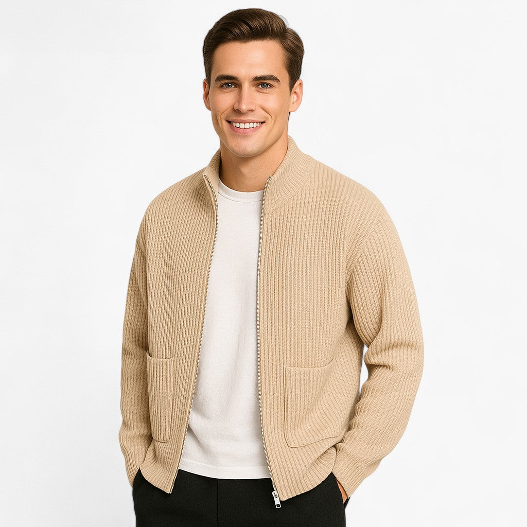 Luca | Herre Striktrøje med Fuld Lynlås - - Herresweatre - {{ product_tags }