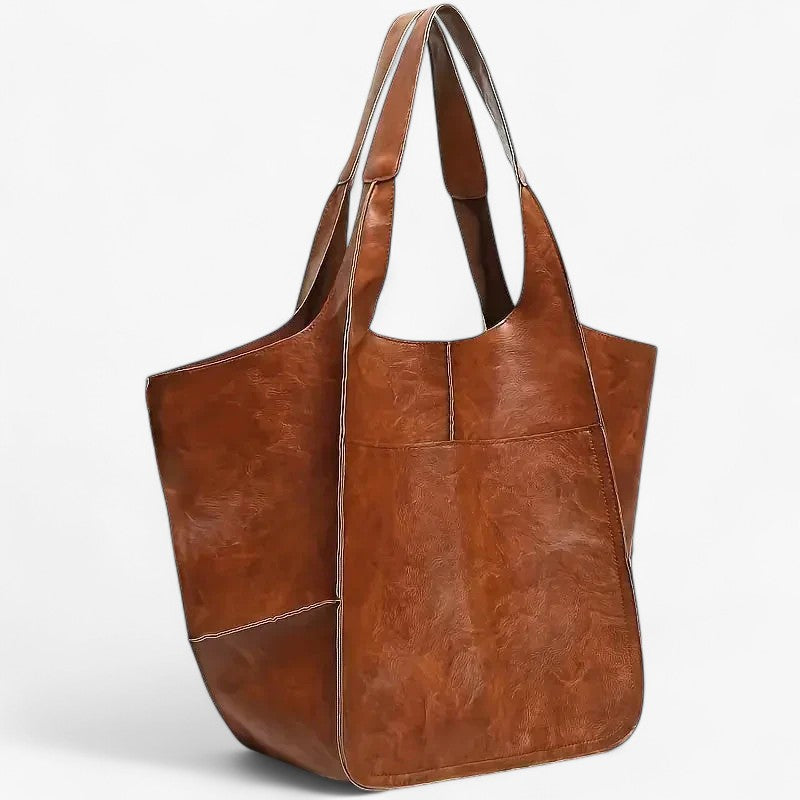 Marianne Schoudertas | Groot zacht PU leer Tote Bag - Gul-brun - bags - {{ product_tags }