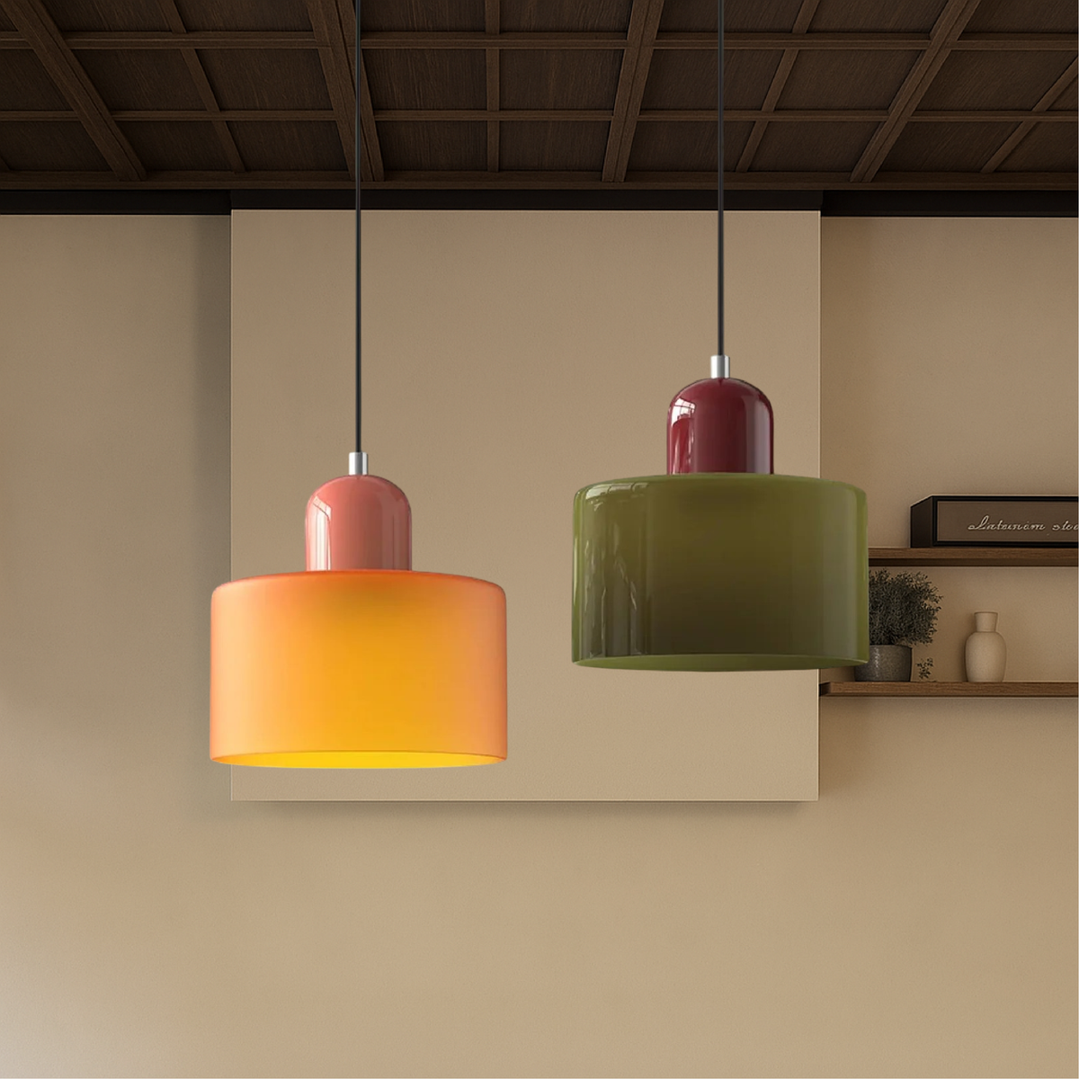 Farvet Glas Bauhaus Pendel – Retro Blikfang