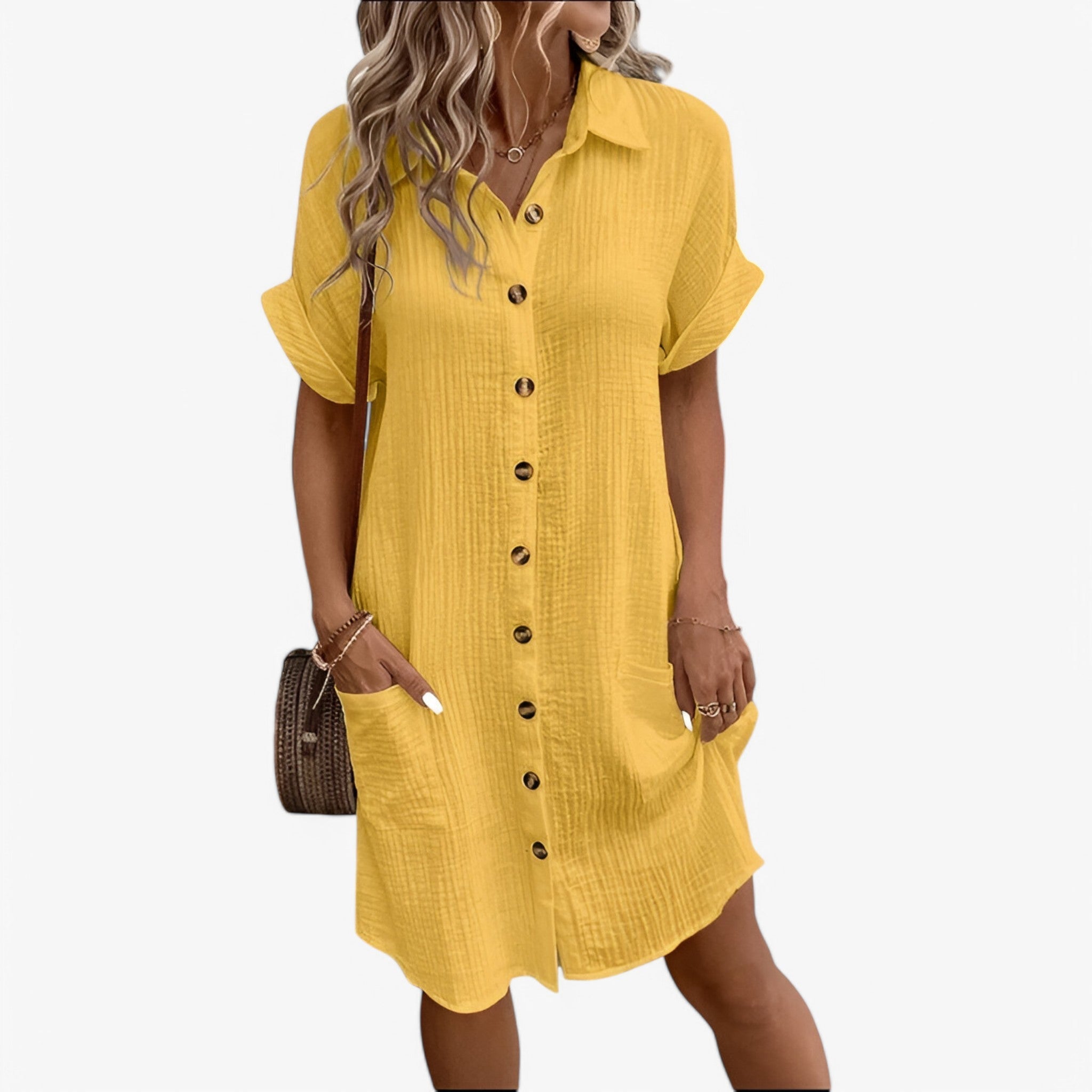 Olivia | Sommerkjole i bomuld - Let og elegant - Gul - Olivia | Sommerkjole i bomuld - Let og elegant - € - {{ product_tags }