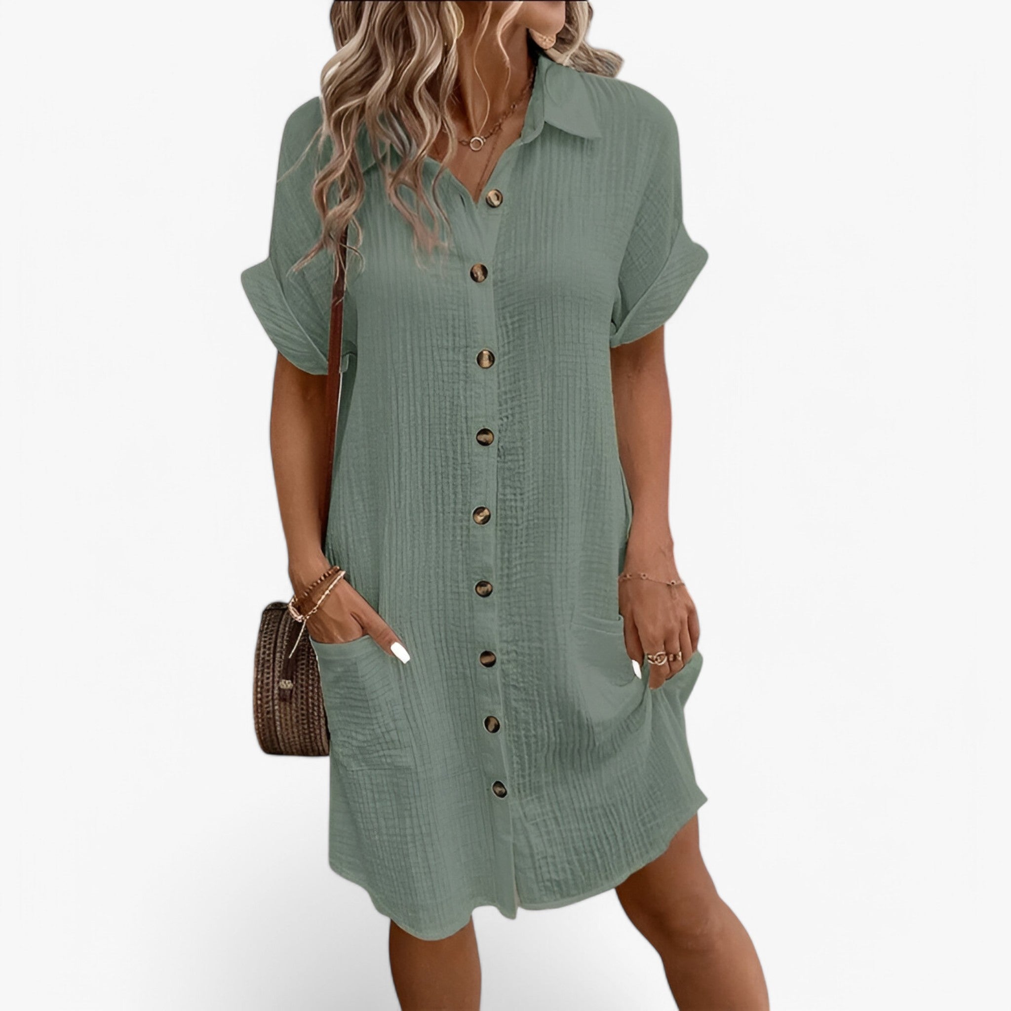 Olivia | Sommerkjole i bomuld - Let og elegant - Oliven grøn - Olivia | Sommerkjole i bomuld - Let og elegant - € - {{ product_tags }