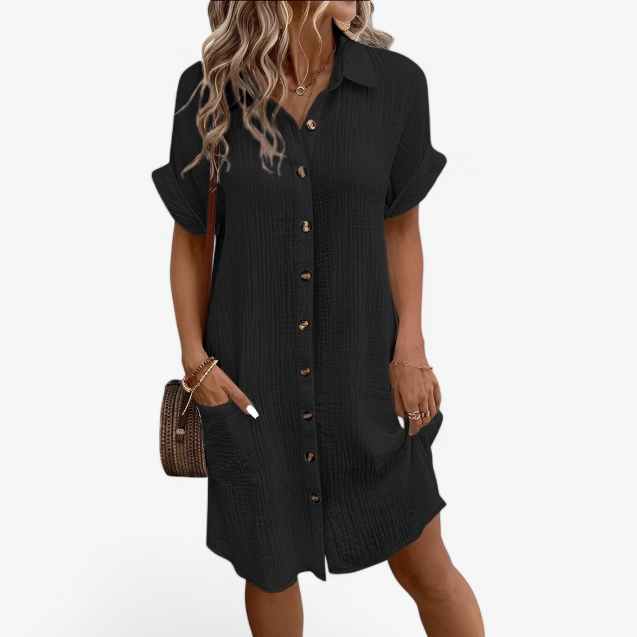 Olivia | Sommerkjole i bomuld - Let og elegant - Sort - Olivia | Sommerkjole i bomuld - Let og elegant - € - {{ product_tags }