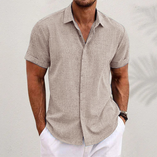 OLIVER | Premium Mikrofiber Kortærmet Skjorte – Stilfuld & Luksuriøs - Khaki - men's fashion - {{ product_tags }