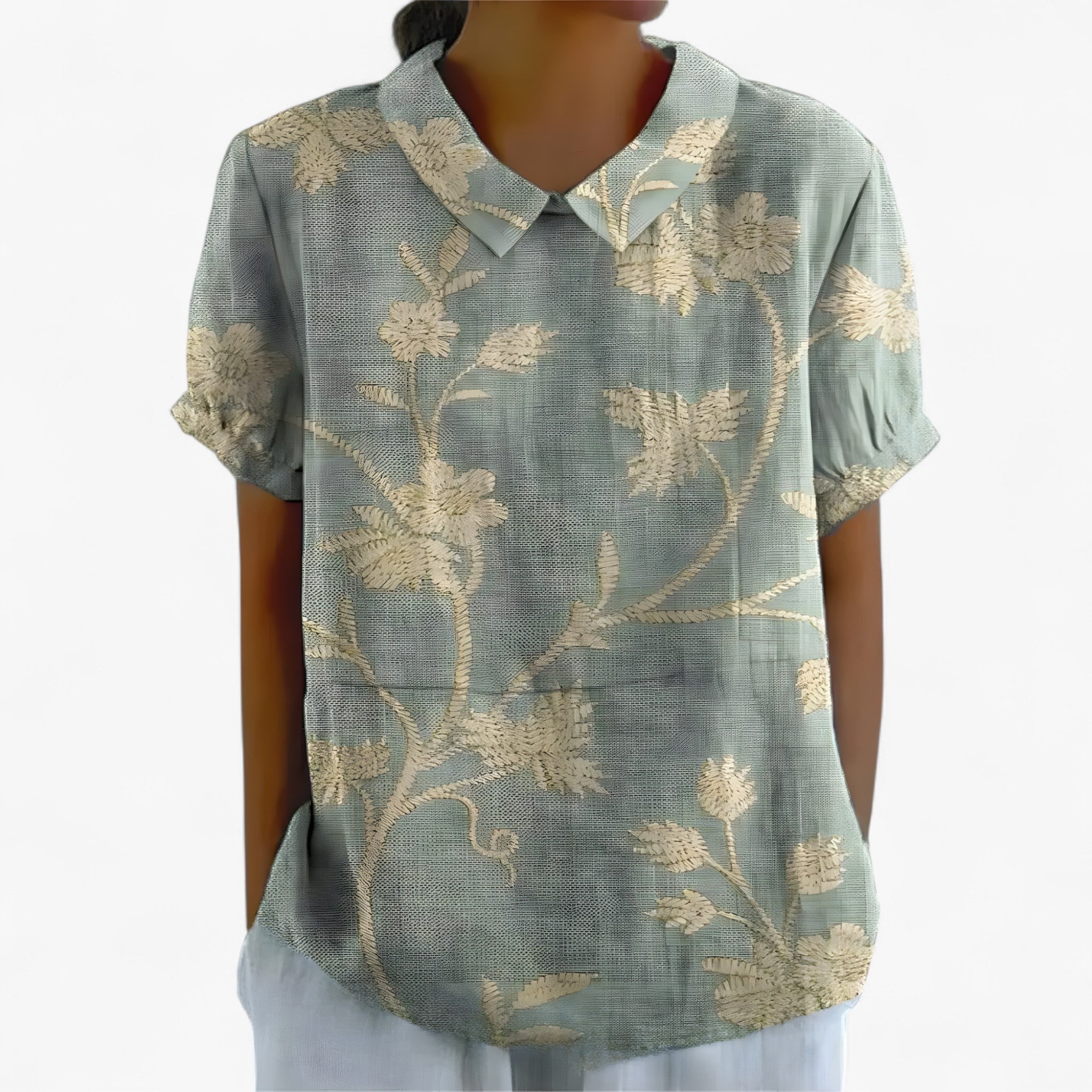 Sarah | Trykt Skjorte - Grøn med blomsterprint - women's fashion - {{ product_tags }