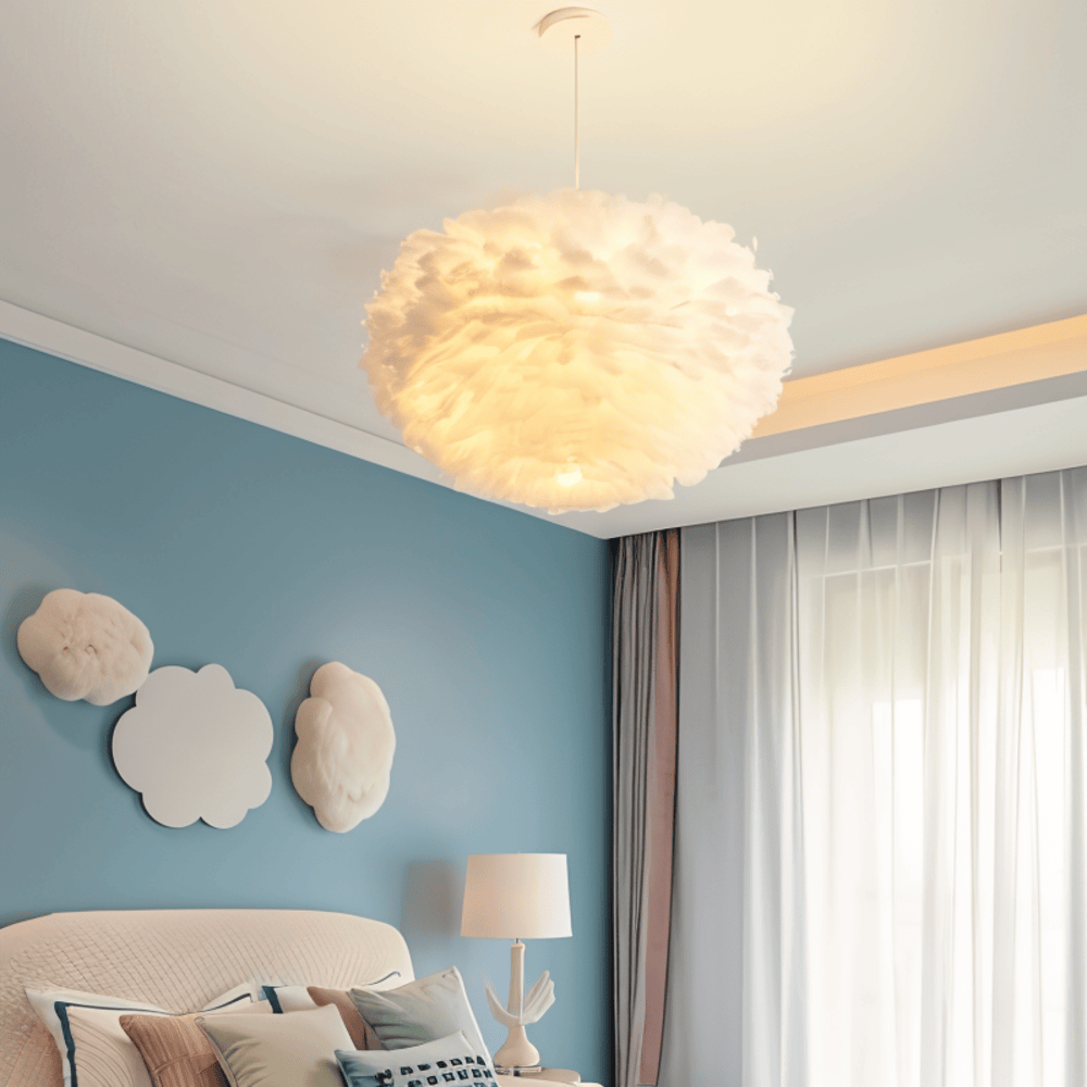 Fjerbesat Kugleformet Pendellampe - - Pendant Light - {{ product_tags }