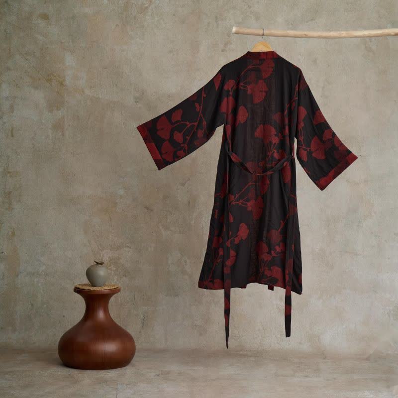 Bomuld Kimono Badekåbe med Vendbart Bladmønster - - Kleding en accessoires > Kleding > Nachtkleding en loungewear > Kamerjassen - {{ product_tags }
