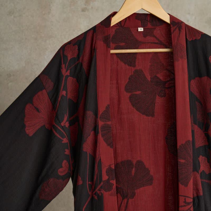 Bomuld Kimono Badekåbe med Vendbart Bladmønster - - Kleding en accessoires > Kleding > Nachtkleding en loungewear > Kamerjassen - {{ product_tags }