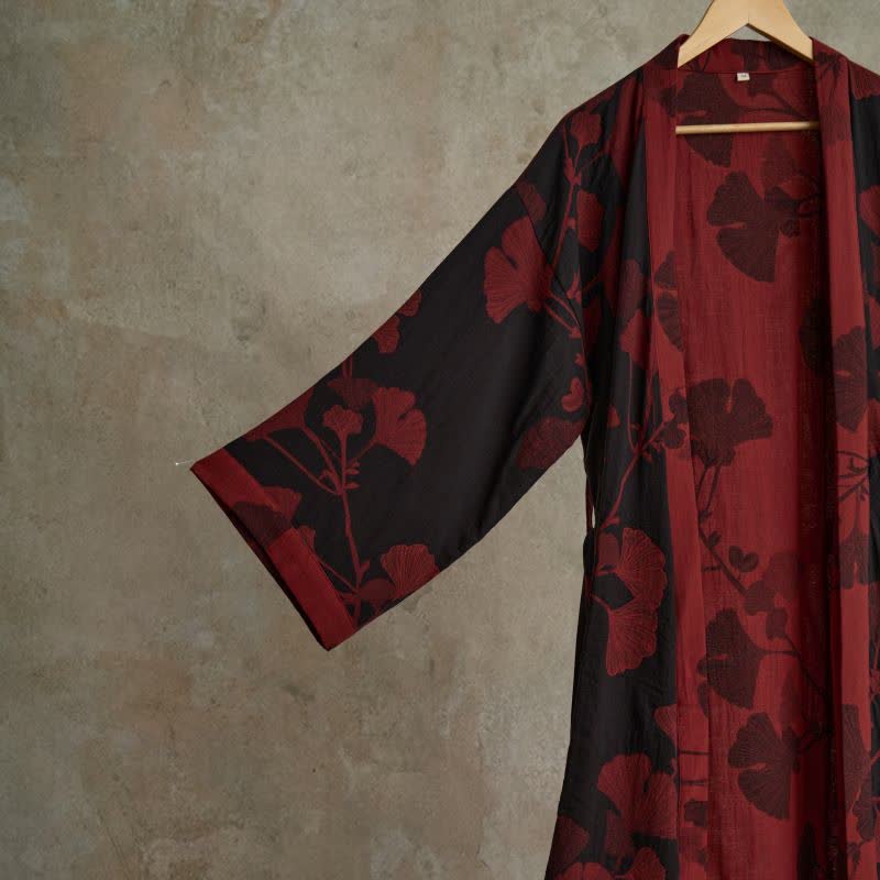 Bomuld Kimono Badekåbe med Vendbart Bladmønster - - Kleding en accessoires > Kleding > Nachtkleding en loungewear > Kamerjassen - {{ product_tags }
