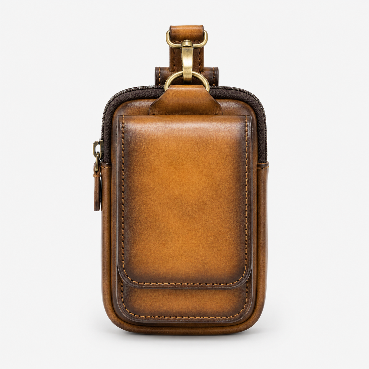 PU Bæltetaske til Mobiltelefon med Lynlås og Magnetlukning - Brun - bags - {{ product_tags }