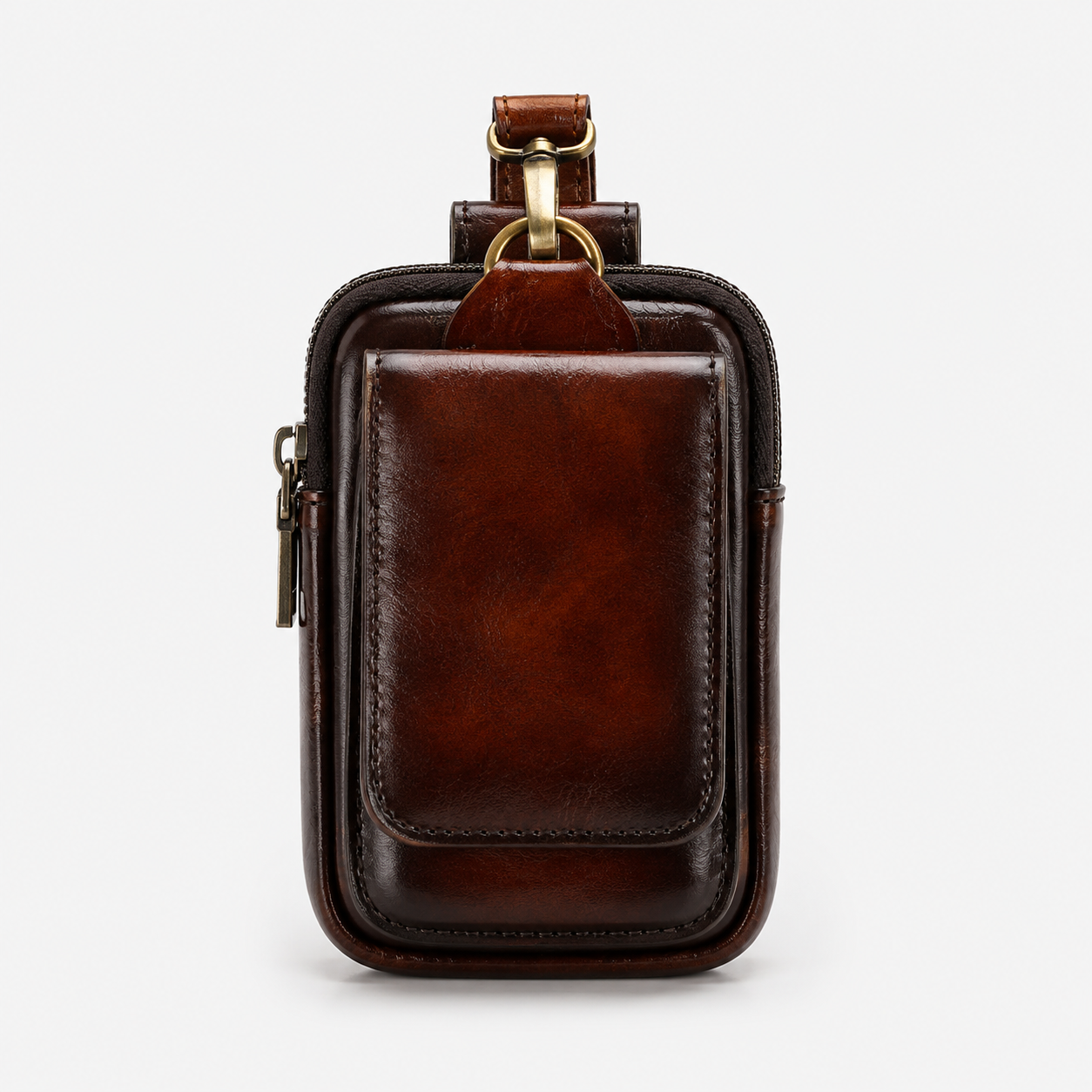 PU Bæltetaske til Mobiltelefon med Lynlås og Magnetlukning - Mørkebrun - bags - {{ product_tags }