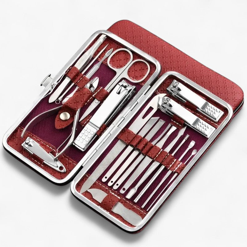 LuxeTools - Professionel 19-delt negleklipper i rustfrit stål - Rød - other - {{ product_tags }