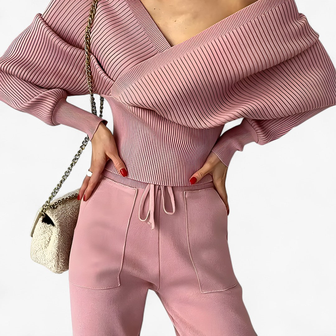 Leila | Moderne ribstrikket jumpsuit - Rosa - women's fashion - {{ product_tags }