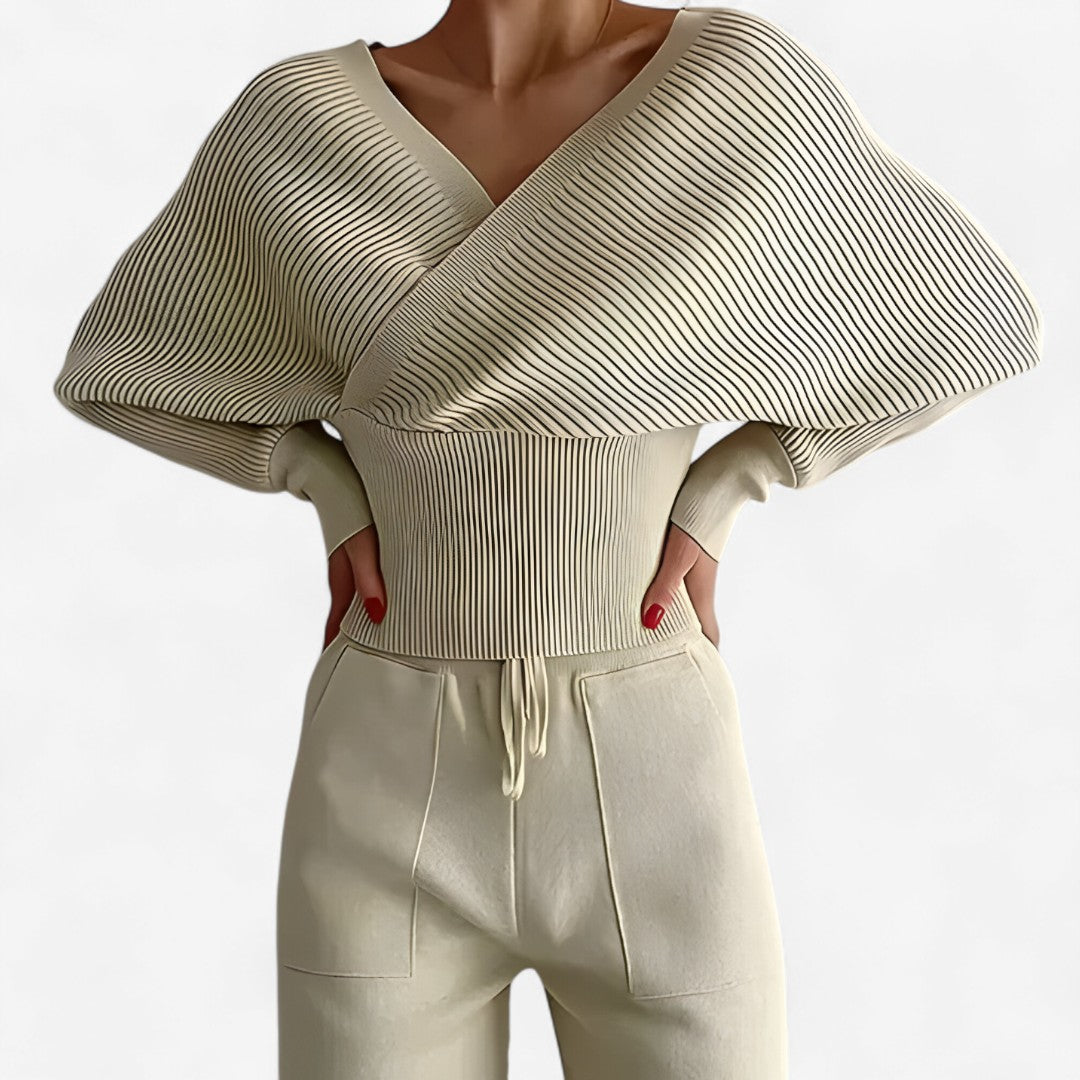 Leila | Moderne ribstrikket jumpsuit - Beige - women's fashion - {{ product_tags }