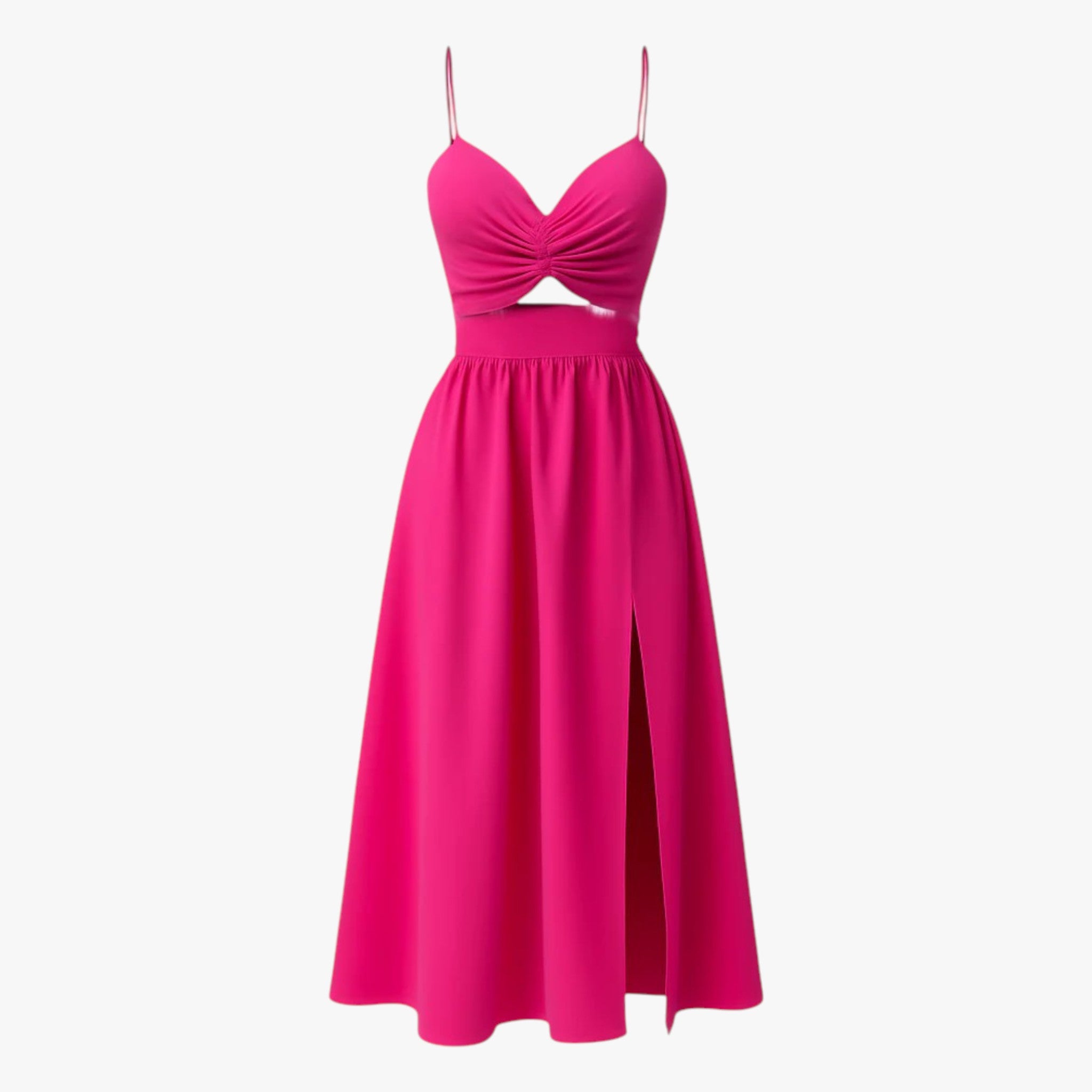 Rhea | Kvindernes Elegante Midi Kjole med Frontspalte - Rosa - Kjoler - {{ product_tags }