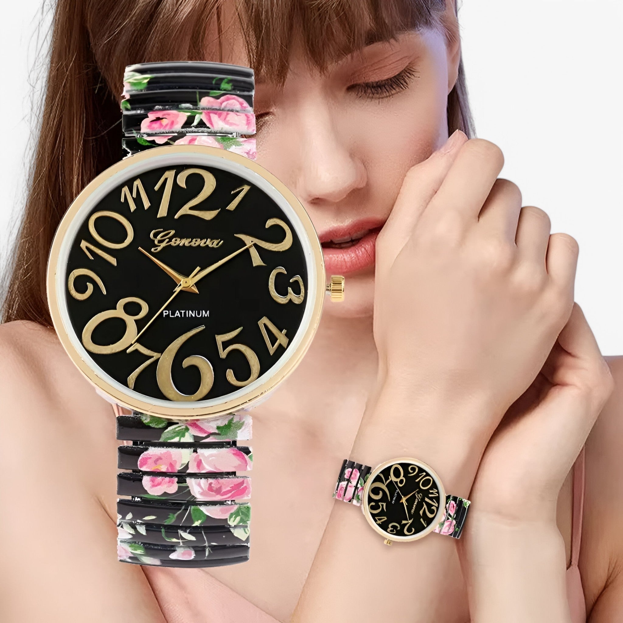 Janine | Damesur med store tal og elastisk rem - - watches - {{ product_tags }