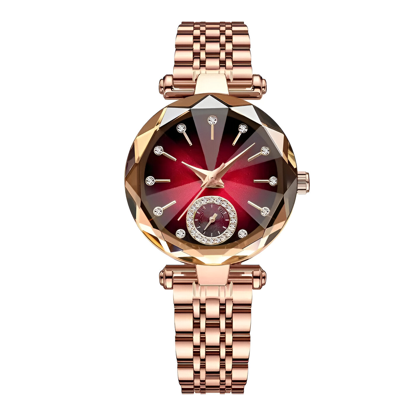 Grace | Elegant dameur lavet af stål med diamanter og vandtæt - Rødt Guld - 1 ægte rund læderbælte- €25 - {{ product_tags }