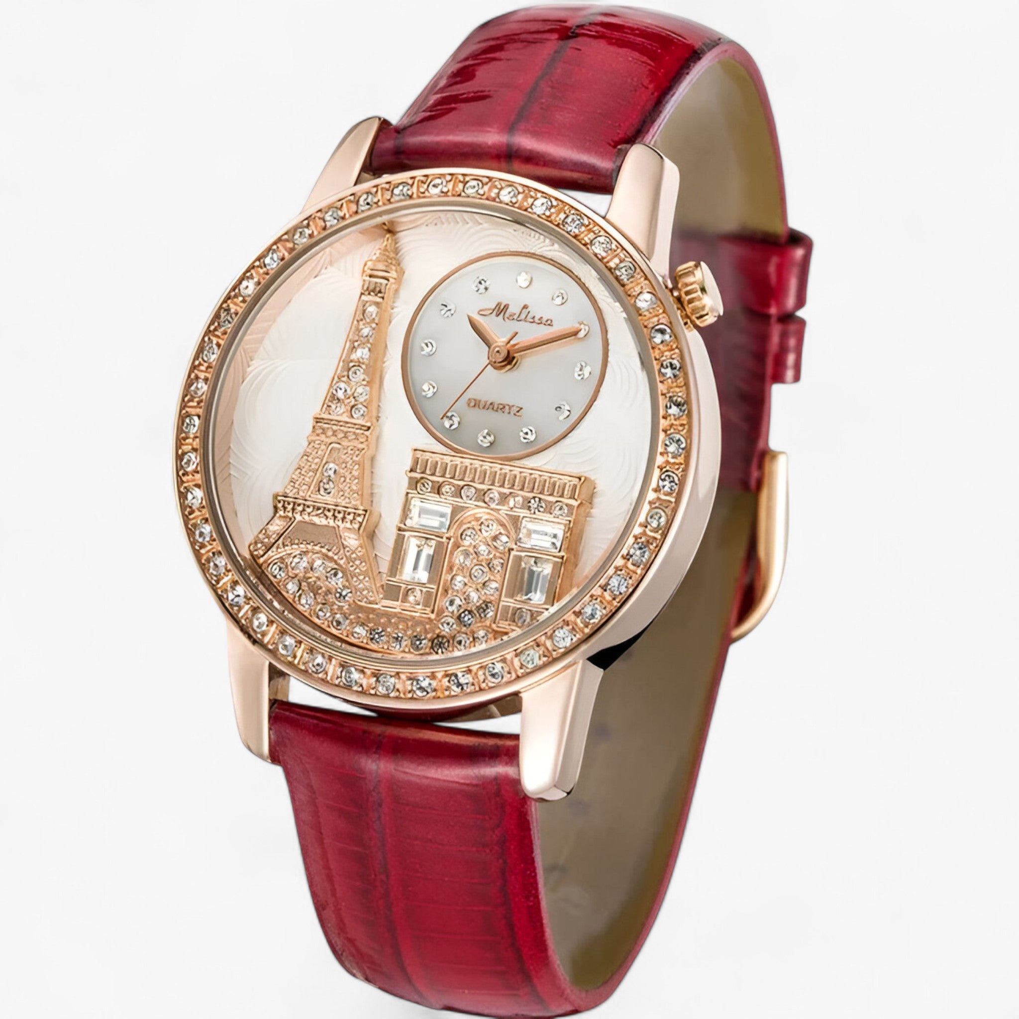 Nessa | Vandtæt kvartsur til kvinder med læderrem og Eiffeltårn - - watches - {{ product_tags }