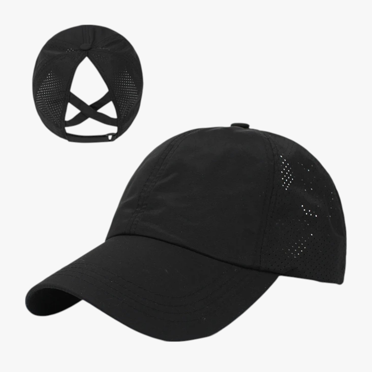 Aliyah | Sportscappe til sommer med hestehale og åndbart netmateriale - Nero - Aliyah | Sportscappe til sommer med hestehale og åndbart netmateriale - €25 - {{ product_tags }