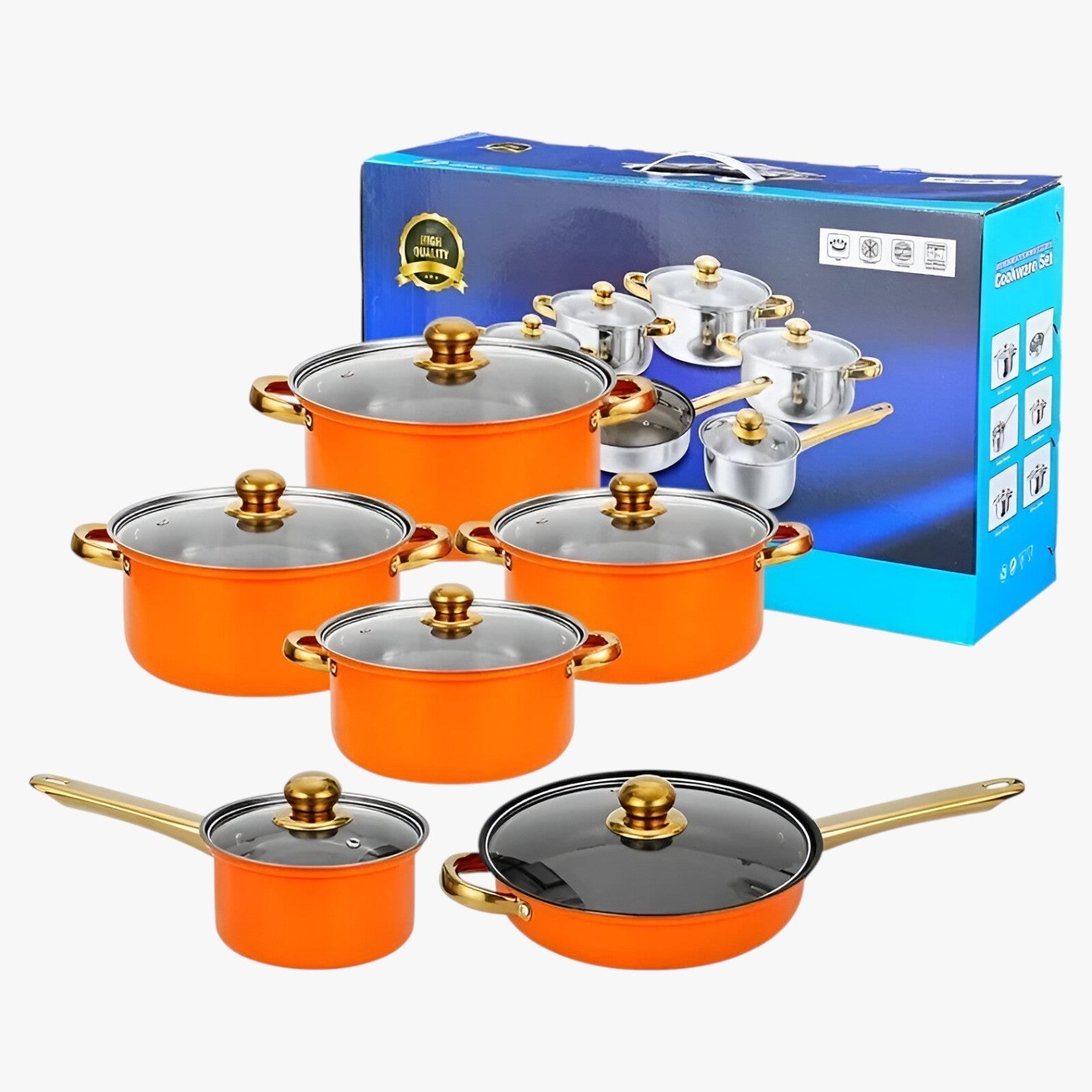 Janna | Sæt af gryder og pander på 12 dele – Tag madlavning med stil og alsidighed på alle komfurer - Orange - house & garden - {{ product_tags }