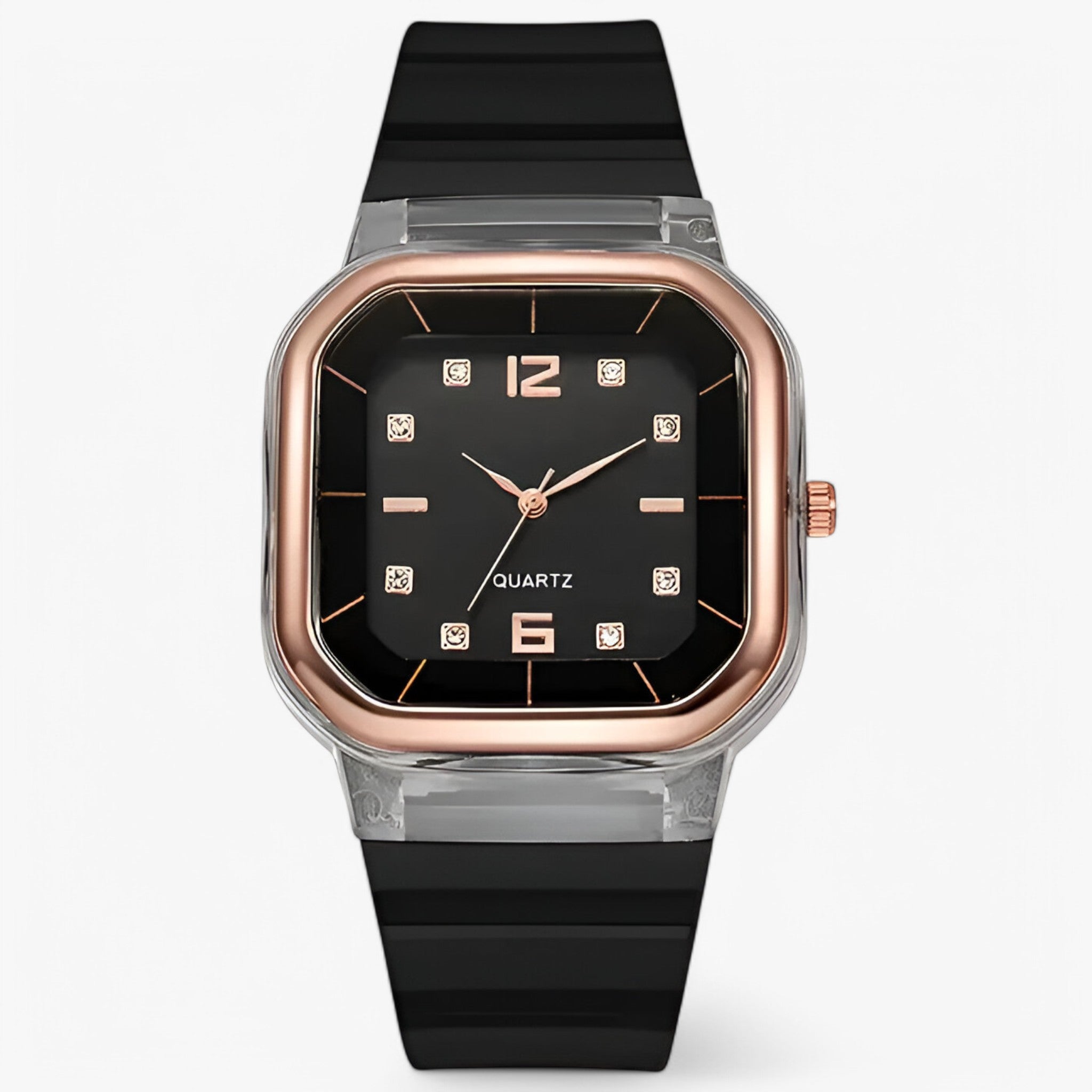 Janessa | Dameur i silikone med stor urskive og strassdetaljer - sort - watches - {{ product_tags }