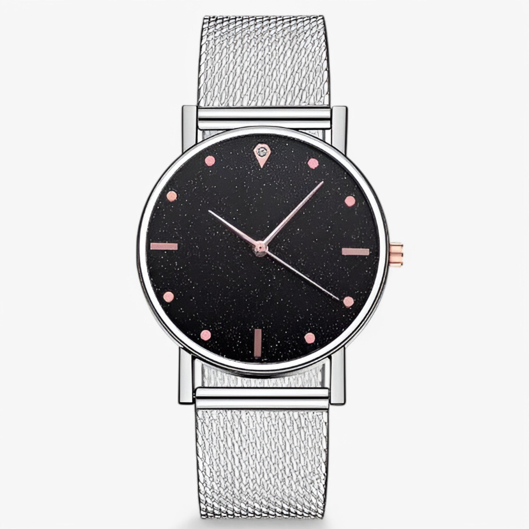 Karina | Elegant rosa guldur med hjerteformet urskive - Sort sølv - 3 - watches - {{ product_tags }