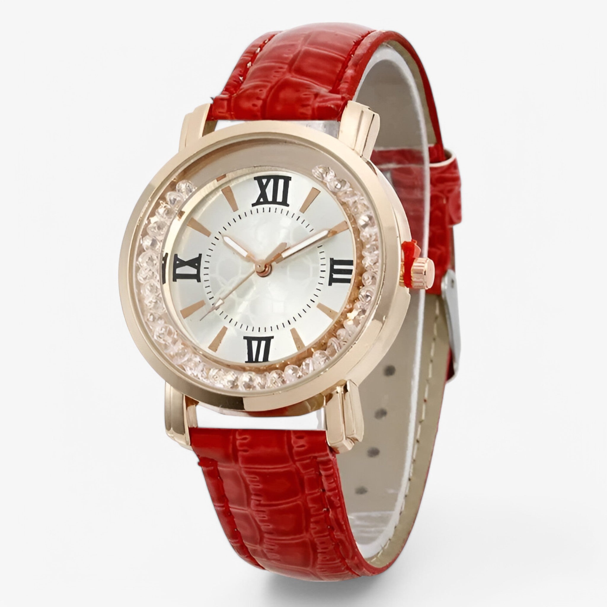 Vera | Dameur i læder med glitrende urskive med strass - - watches - {{ product_tags }