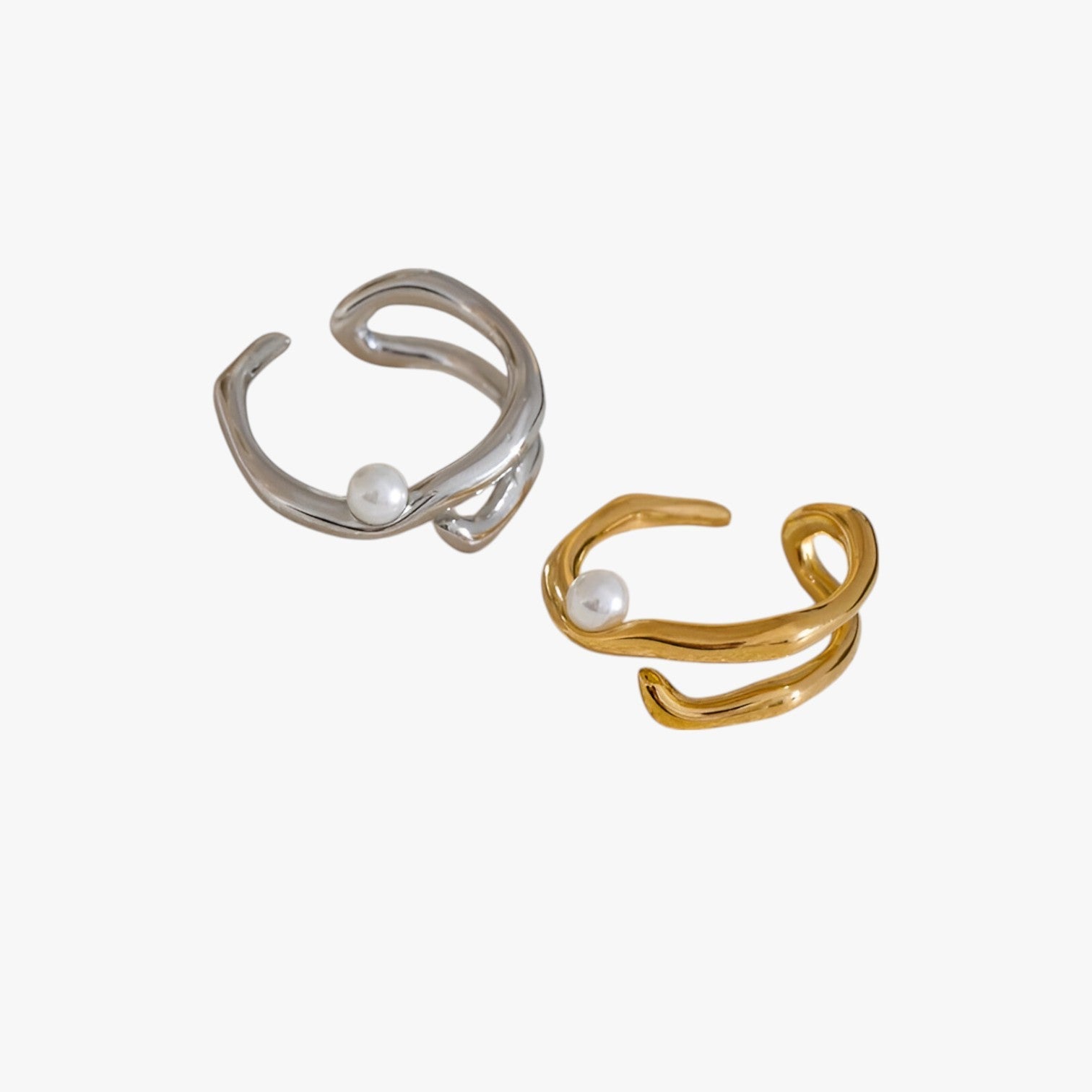 MariJoice | Ring i Stål med Perle – Tidløs Geometrisk Elegance - - other - {{ product_tags }