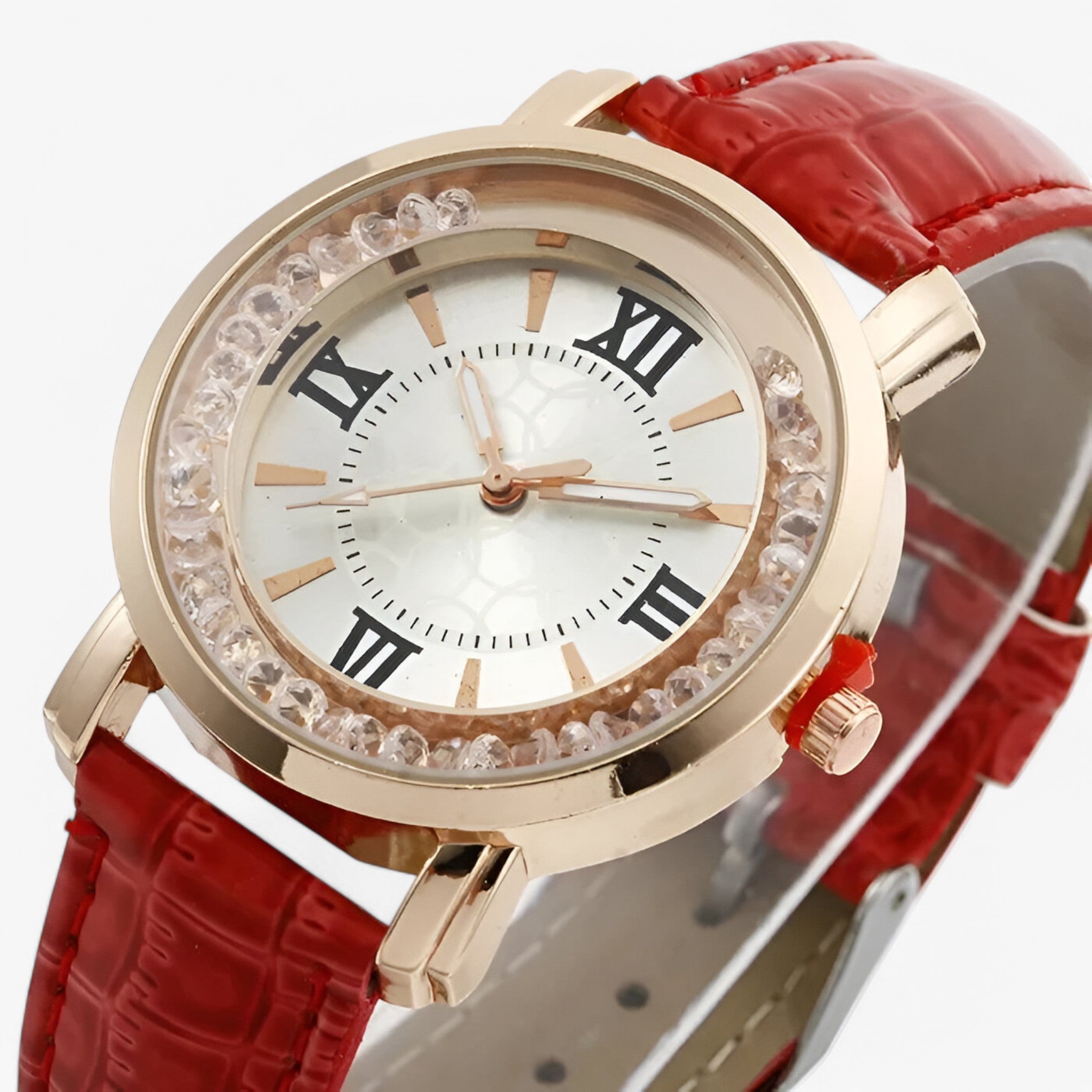 Vera | Dameur i læder med glitrende urskive med strass - - watches - {{ product_tags }
