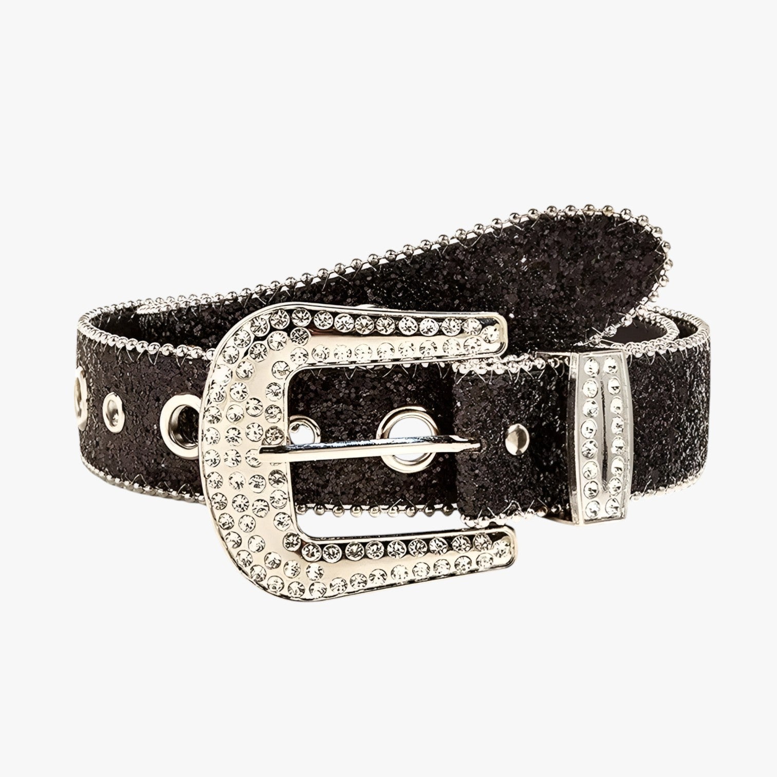 Olivia | Trendy glitrende læderbælte med nitter - Sort - women's fashion - {{ product_tags }
