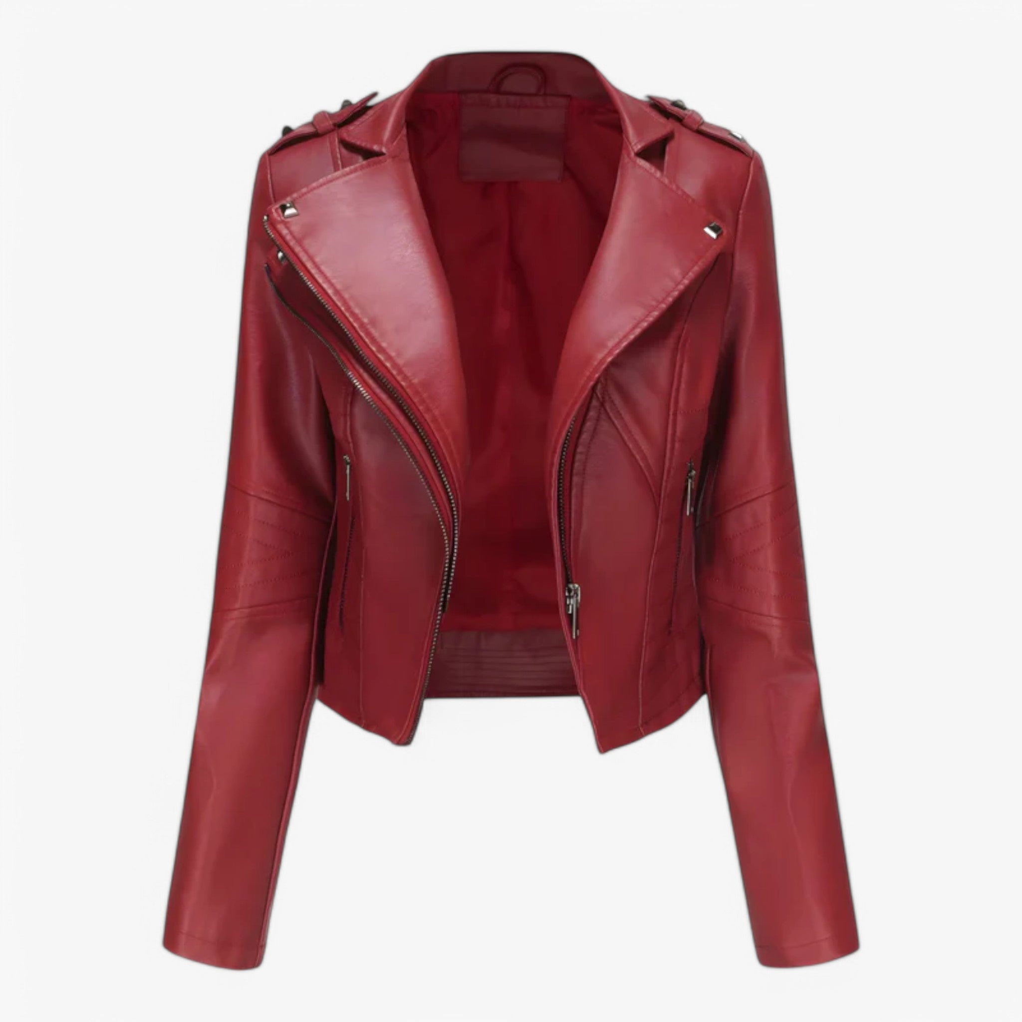 Emma | Kort skinnjakke - Rød - women's fashion - {{ product_tags }