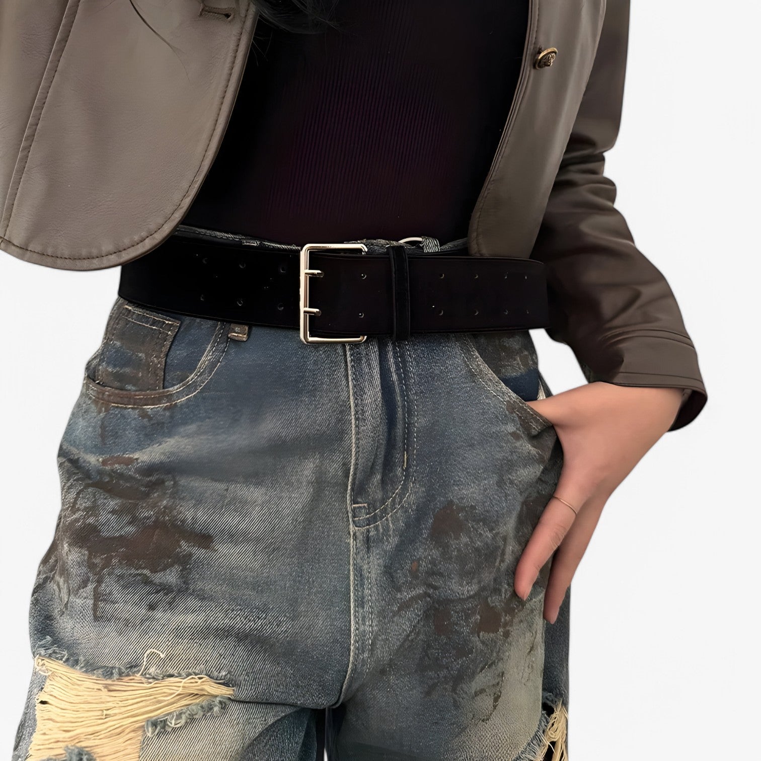 Rachel| Luksus Bred Suede Rem med Sølvspænde - Sort - women's fashion - {{ product_tags }