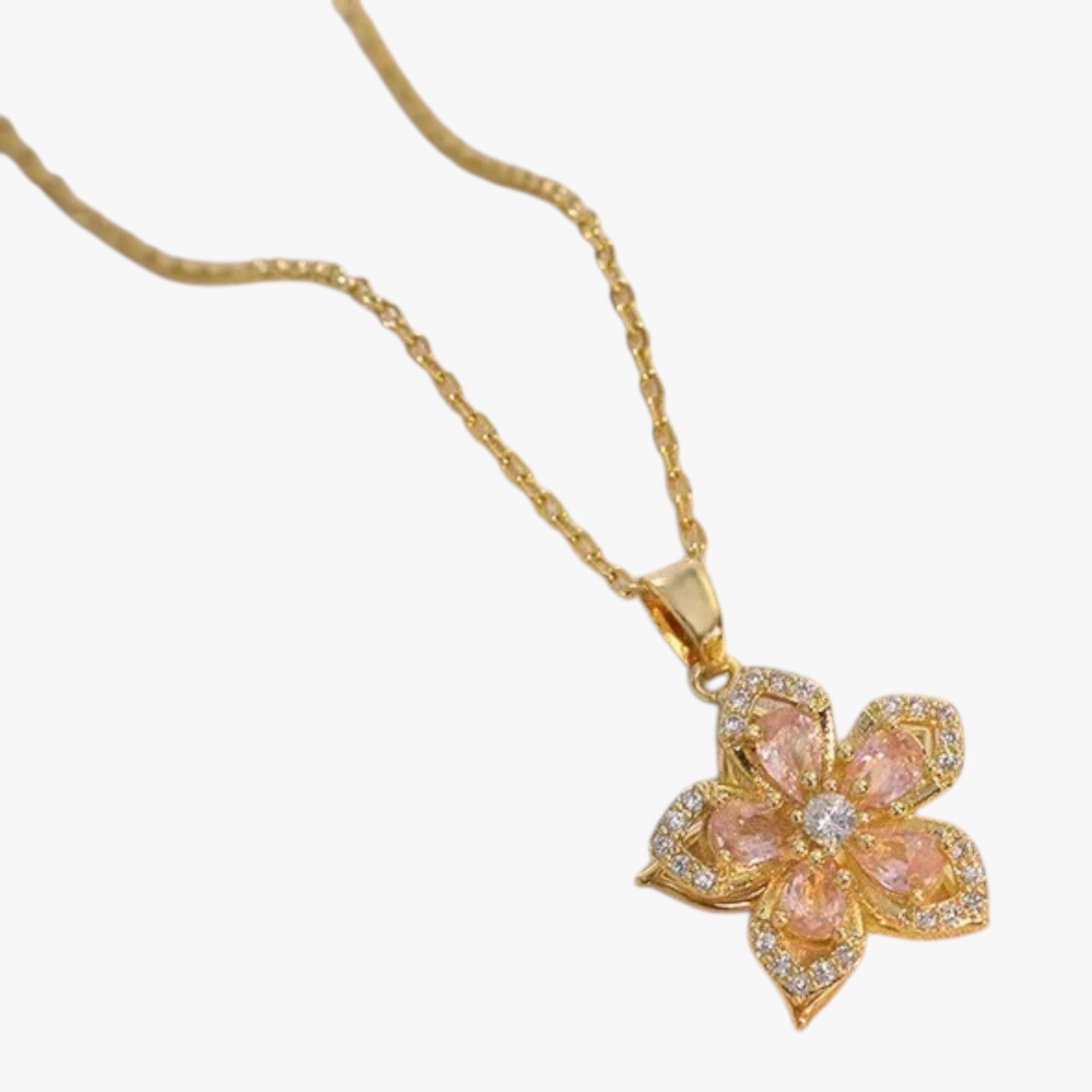 Winnie | Halskæde med guldring og roterende zirconiêmne - Lyserød drejbar - women's fashion - {{ product_tags }