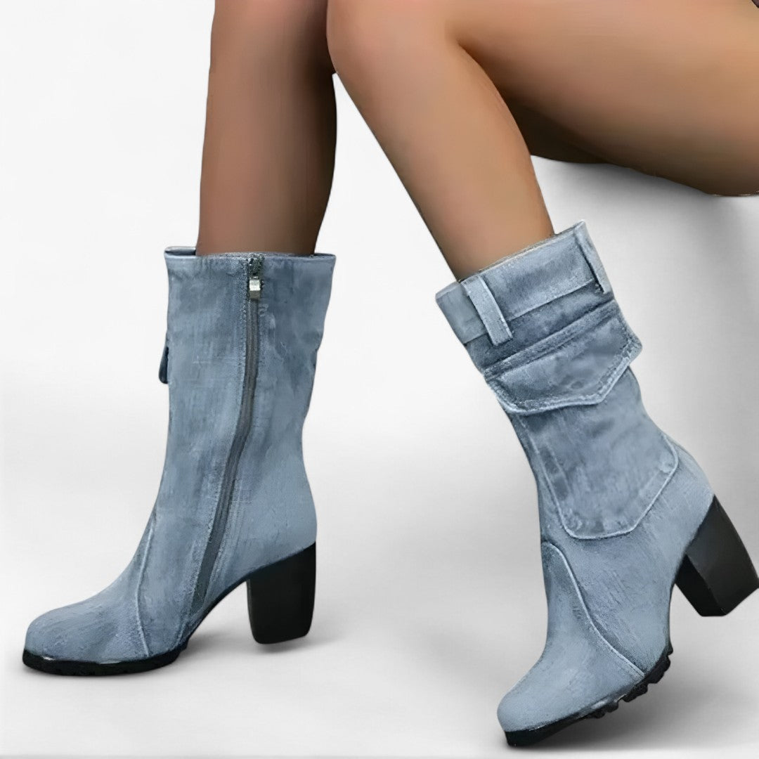 Sierra | Cowboy-støvler i denim med høj hæl - - Sierra | Cowboy-støvler i denim med høj hæl - €25 - {{ product_tags }