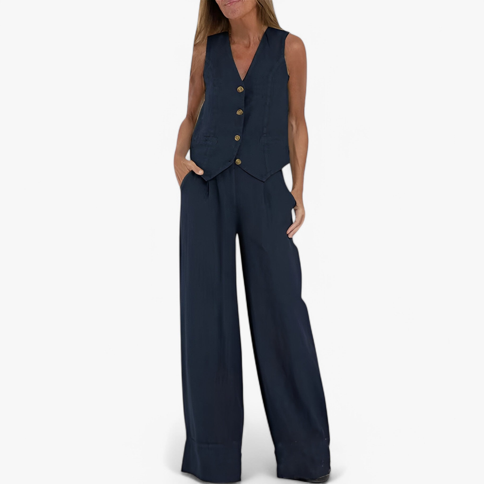 Lina | Ærmeløs vest (med gratis koordinerede bukser) - Blu - women's fashion - {{ product_tags }