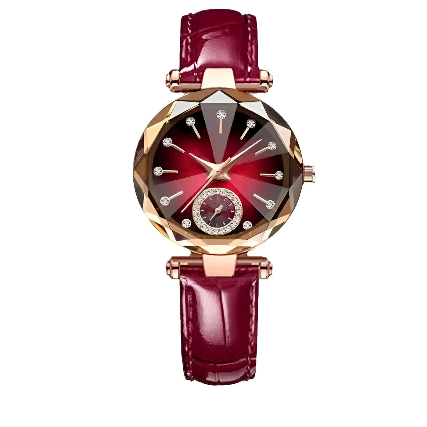 Grace | Elegant dameur lavet af stål med diamanter og vandtæt - Rød - 1 ægte rund læderbælte- €25 - {{ product_tags }