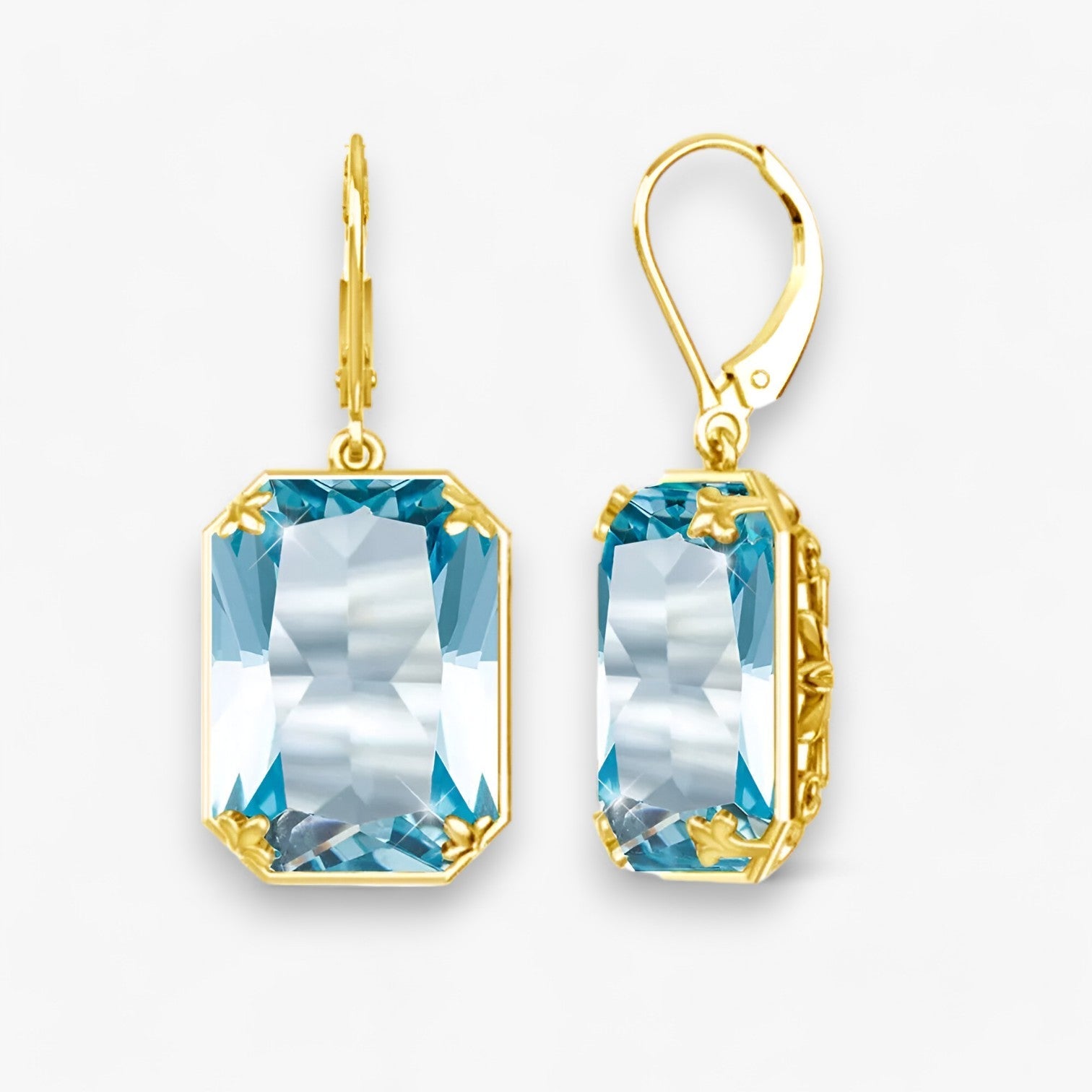 Amelia | Blå Topas Dangle Øreringe – Funklende Guld og Sølv - Aqua Marina - women's fashion - {{ product_tags }