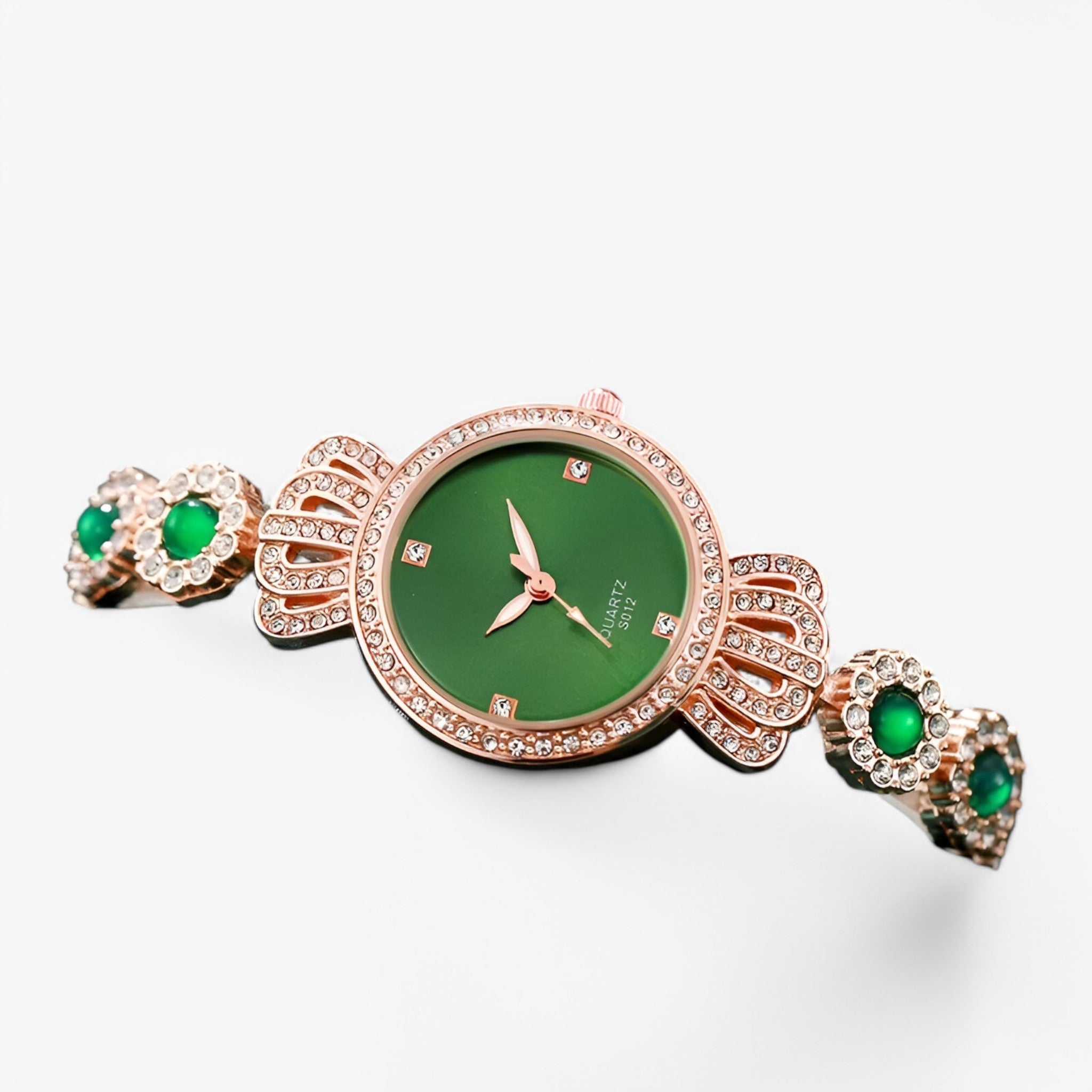 Nadine | Elegant dameur med sten og grøn rem - - watches - {{ product_tags }