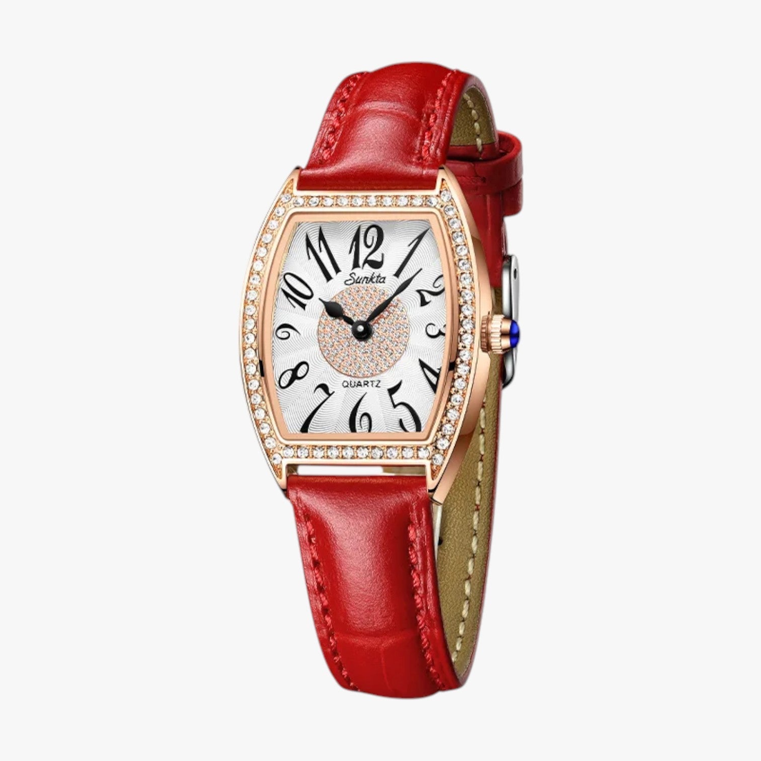 Seraphina | Elegant Dameur LIGE Sunkta Quartz, Læder, Vandtæt - Rosaguld sort - Seraphina | Elegant Dameur LIGE Sunkta Quartz, Læder, Vandtæt - €25 - {{ product_tags }