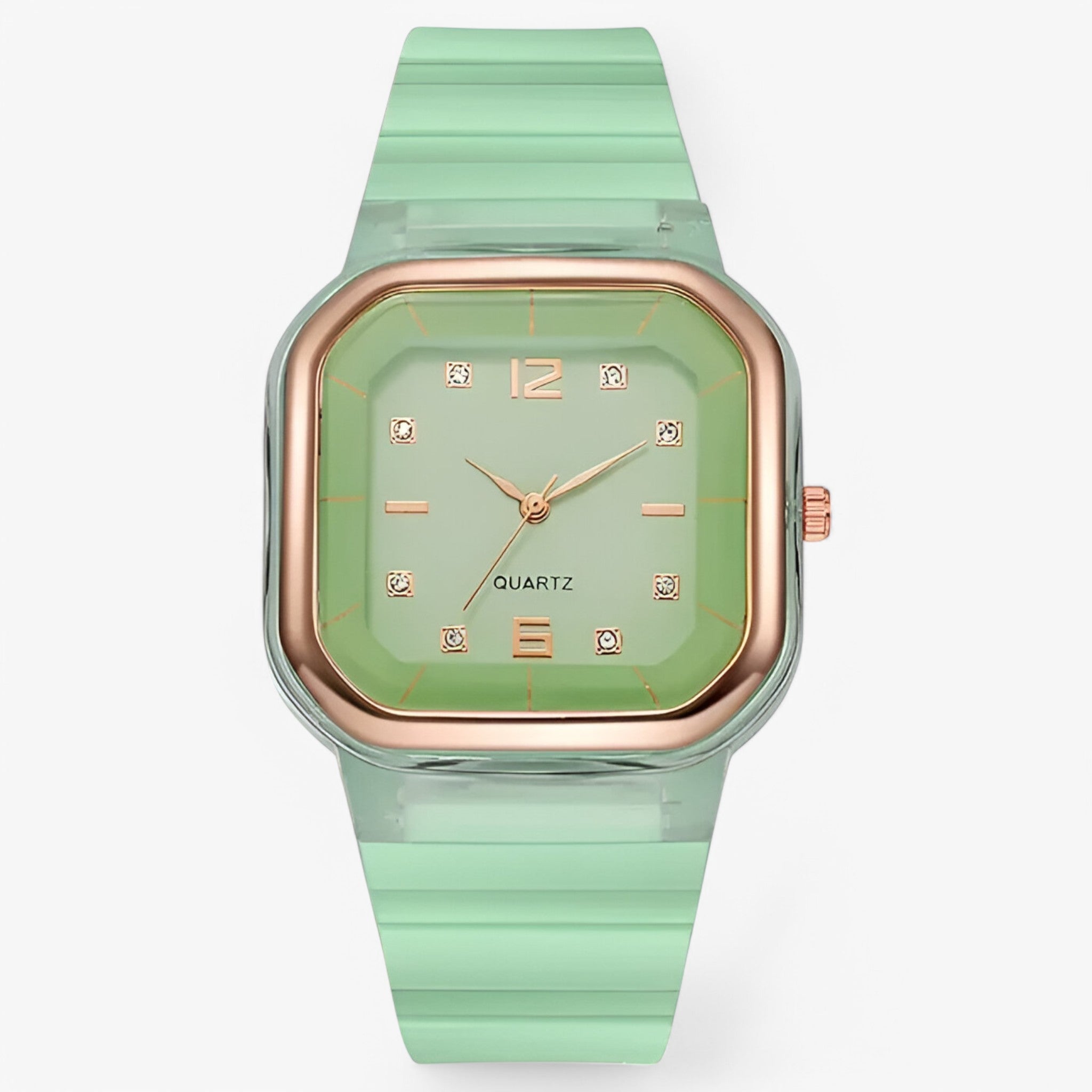 Janessa | Dameur i silikone med stor urskive og strassdetaljer - grøn - watches - {{ product_tags }